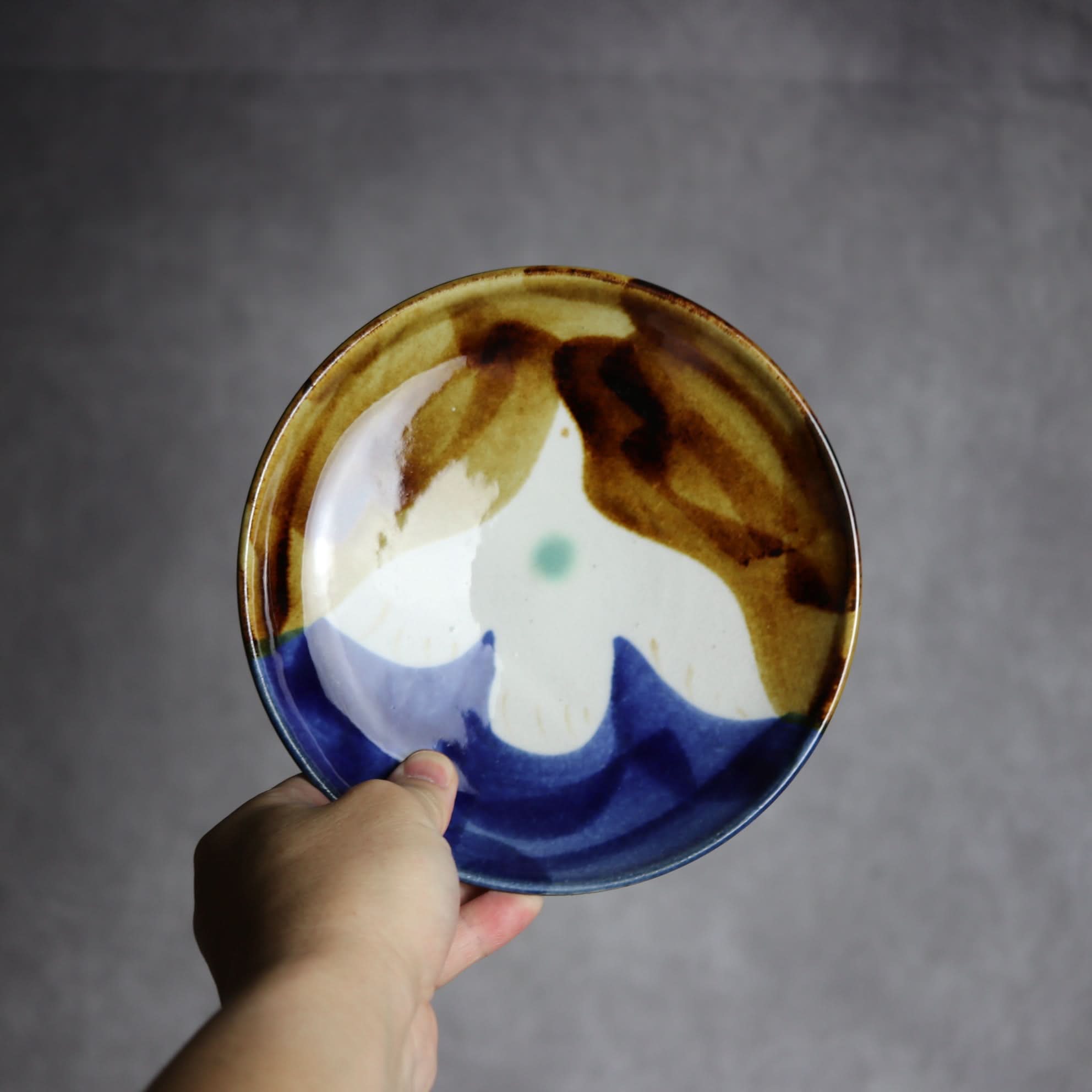 6寸皿1 飴 呉須釉 鳥 やちむん 陶器 拓美窯 やちむん 陶器.