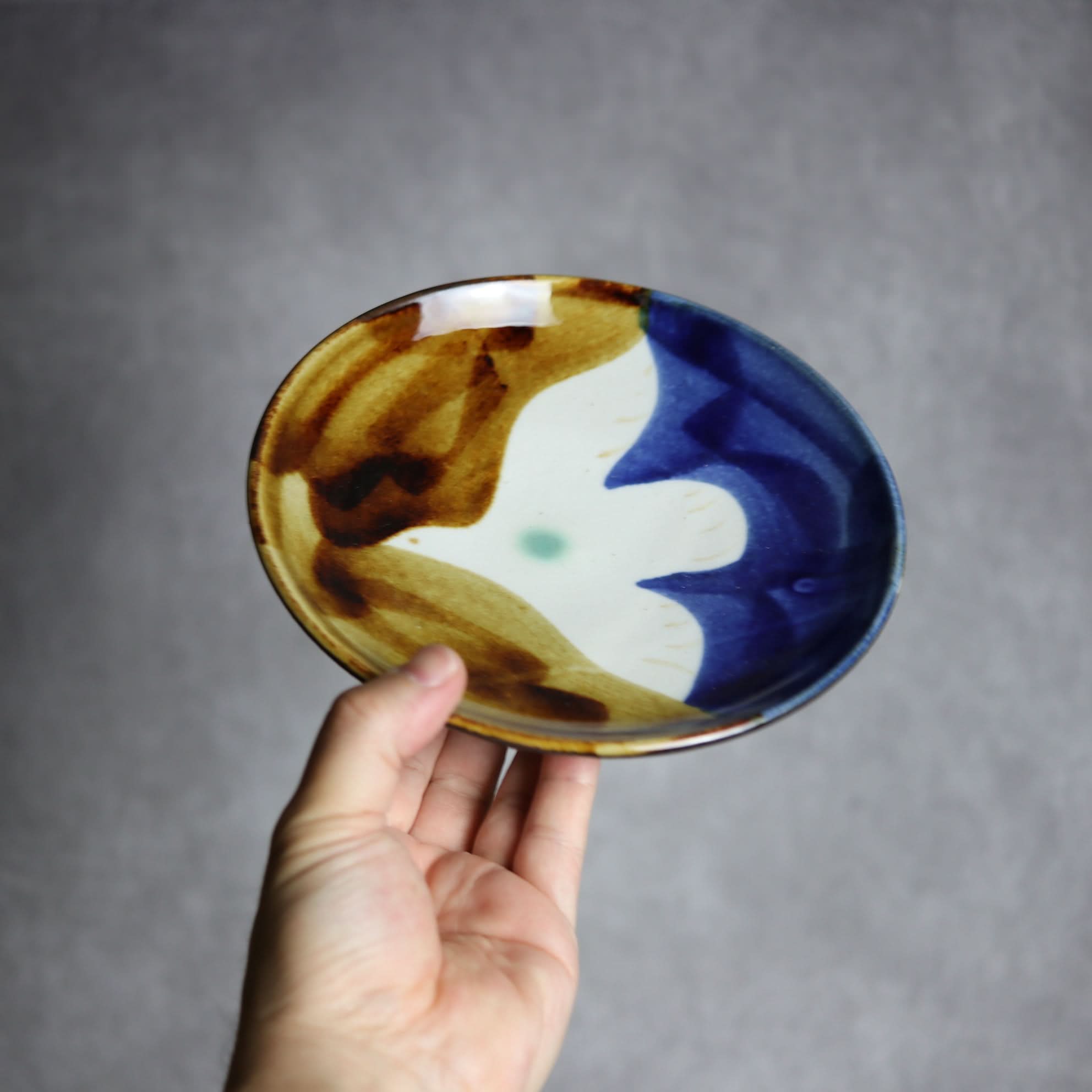 6寸皿1 飴 呉須釉 鳥 やちむん 陶器 拓美窯 やちむん 陶器.