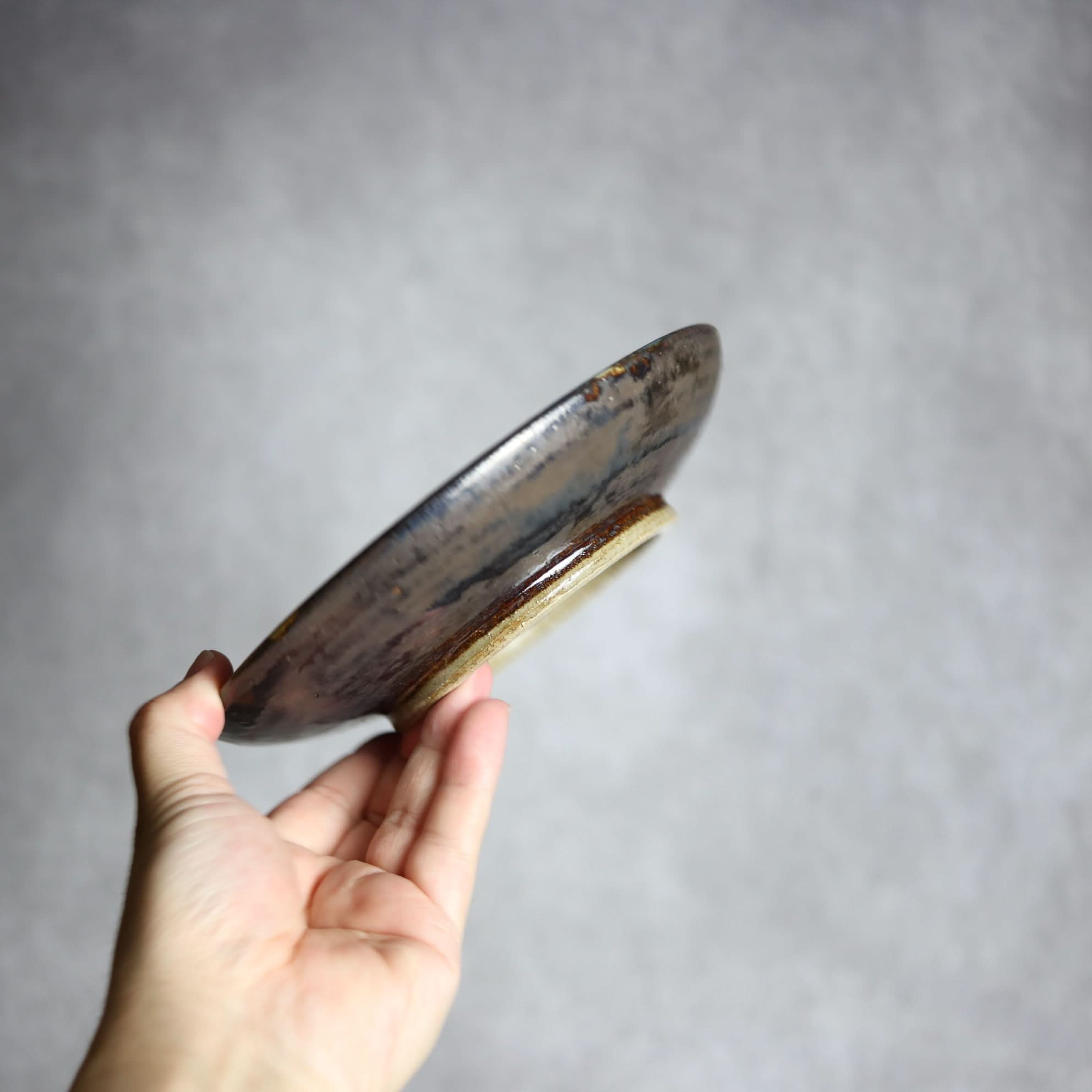 6寸皿1 飴 呉須釉 鳥 やちむん 陶器 拓美窯 やちむん 陶器.