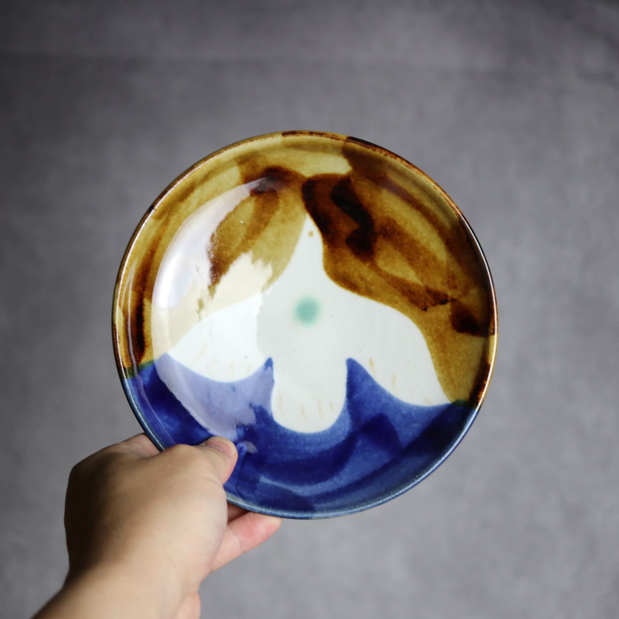 6寸皿1 飴 呉須釉 鳥 やちむん 陶器 拓美窯 やちむん 陶器.