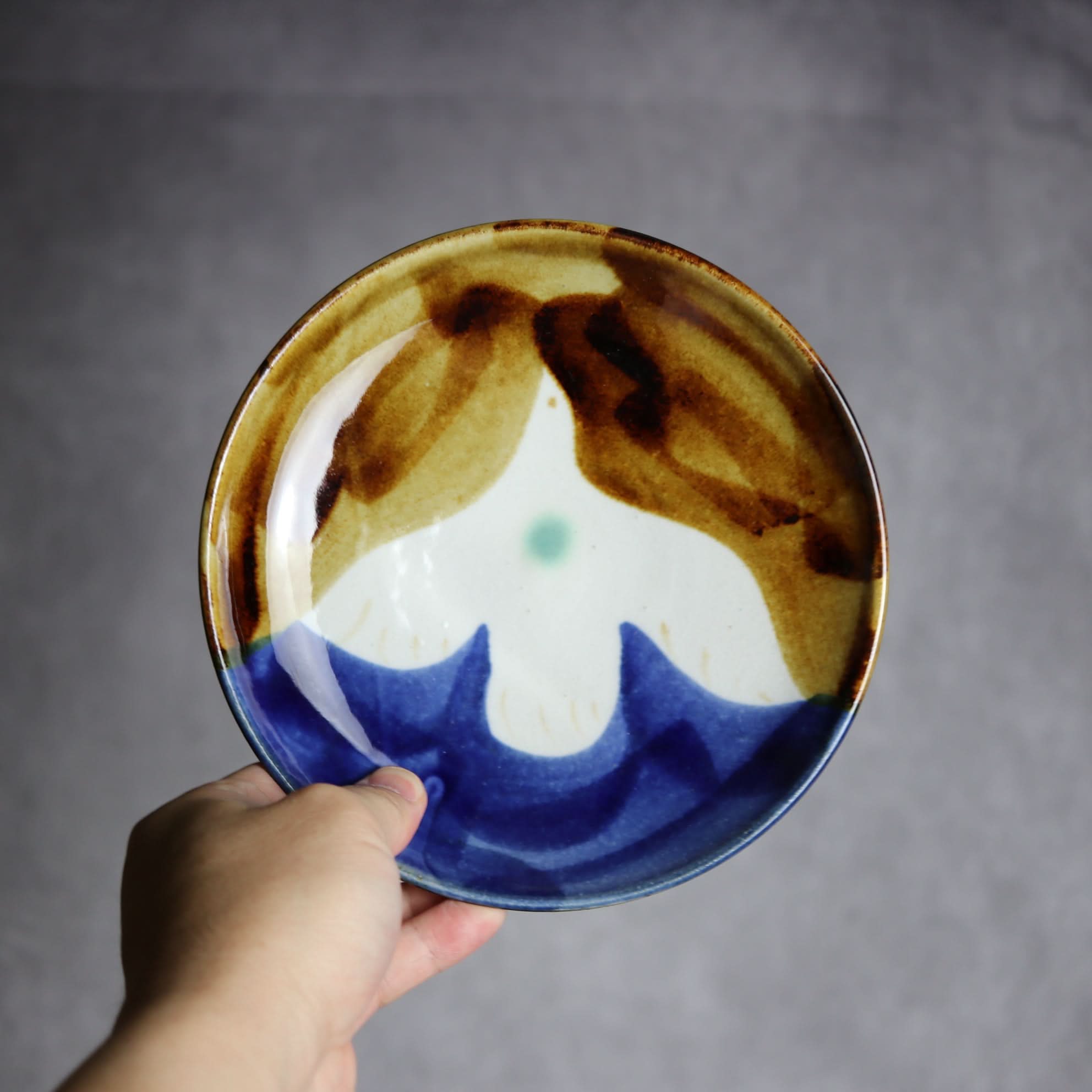 6寸皿1 飴 呉須釉 鳥 やちむん 陶器 拓美窯 やちむん 陶器.