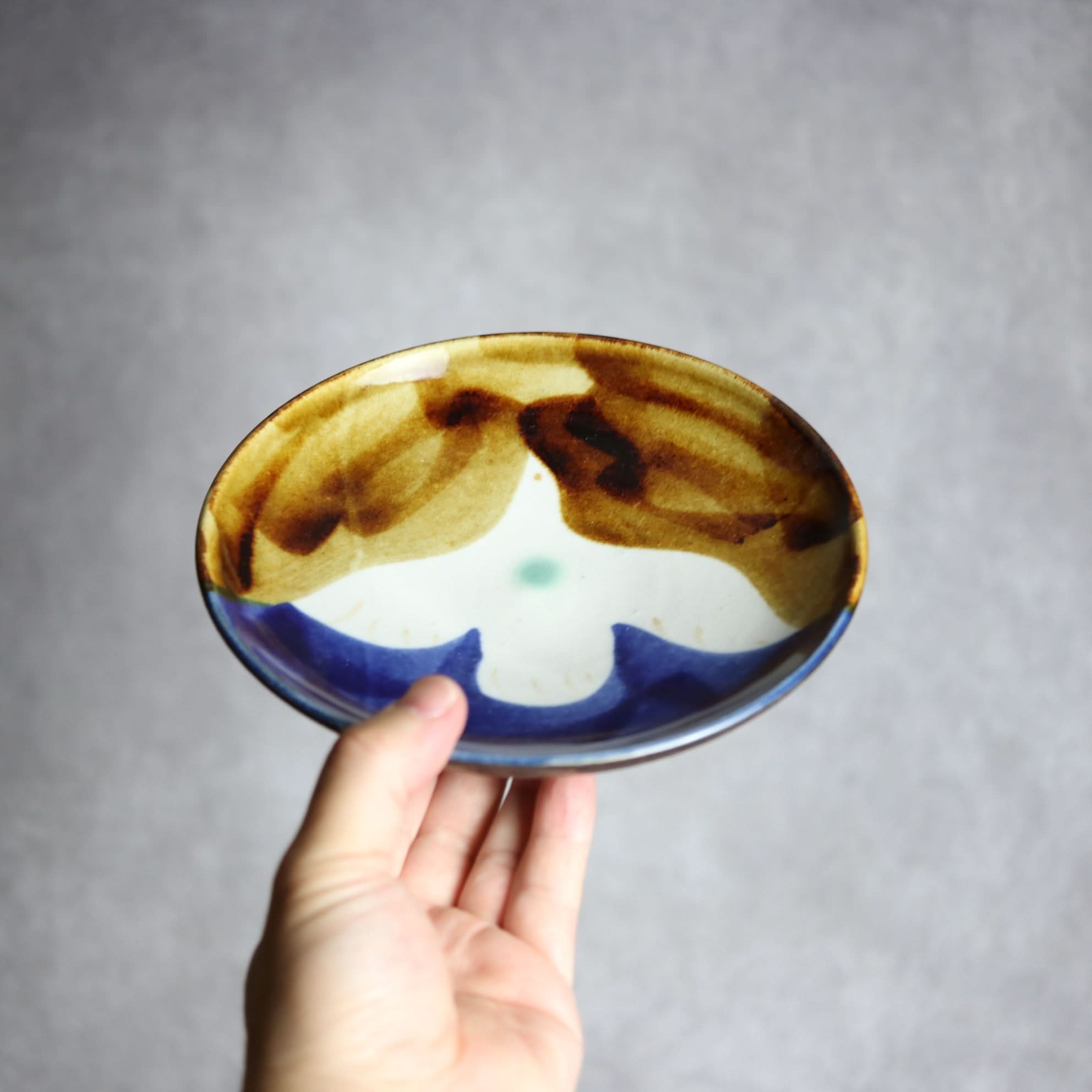 6寸皿1 飴 呉須釉 鳥 やちむん 陶器 拓美窯 やちむん 陶器.