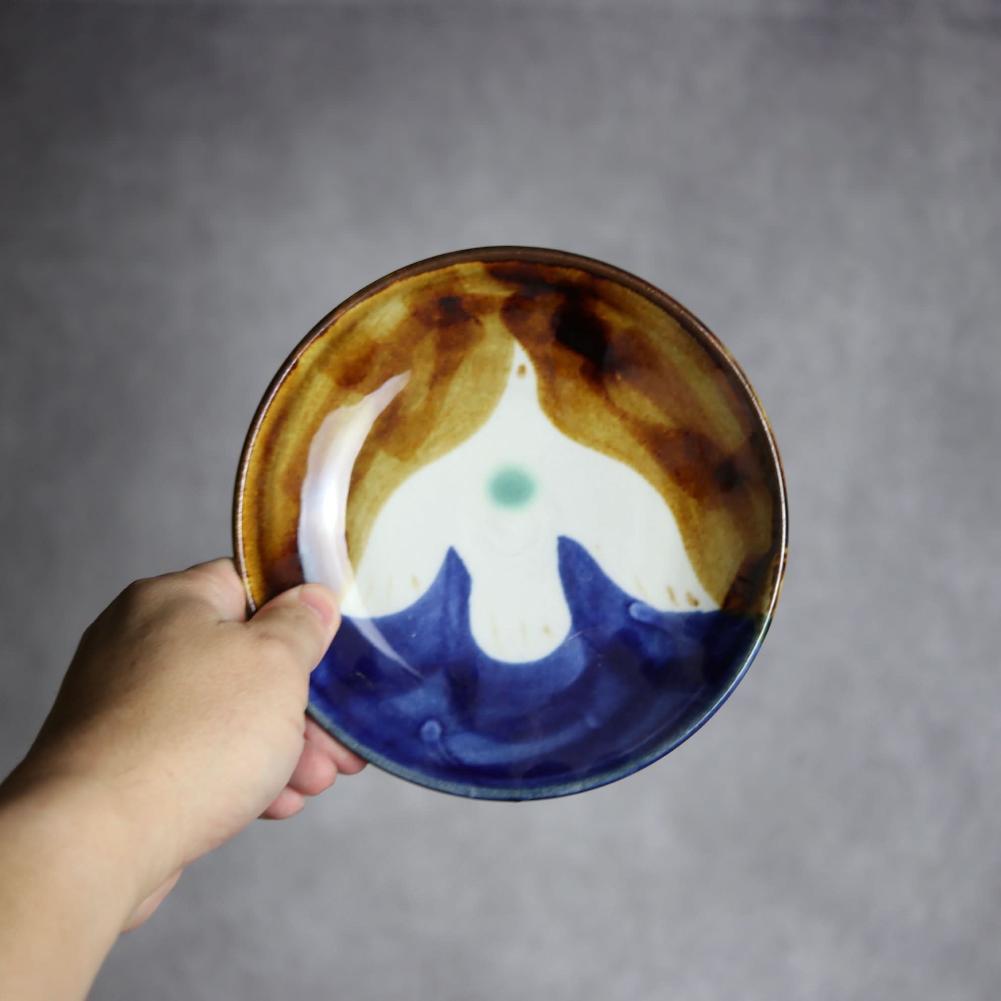 5寸皿1 飴 呉須釉 鳥 やちむん 陶器 拓美窯 やちむん 陶器.