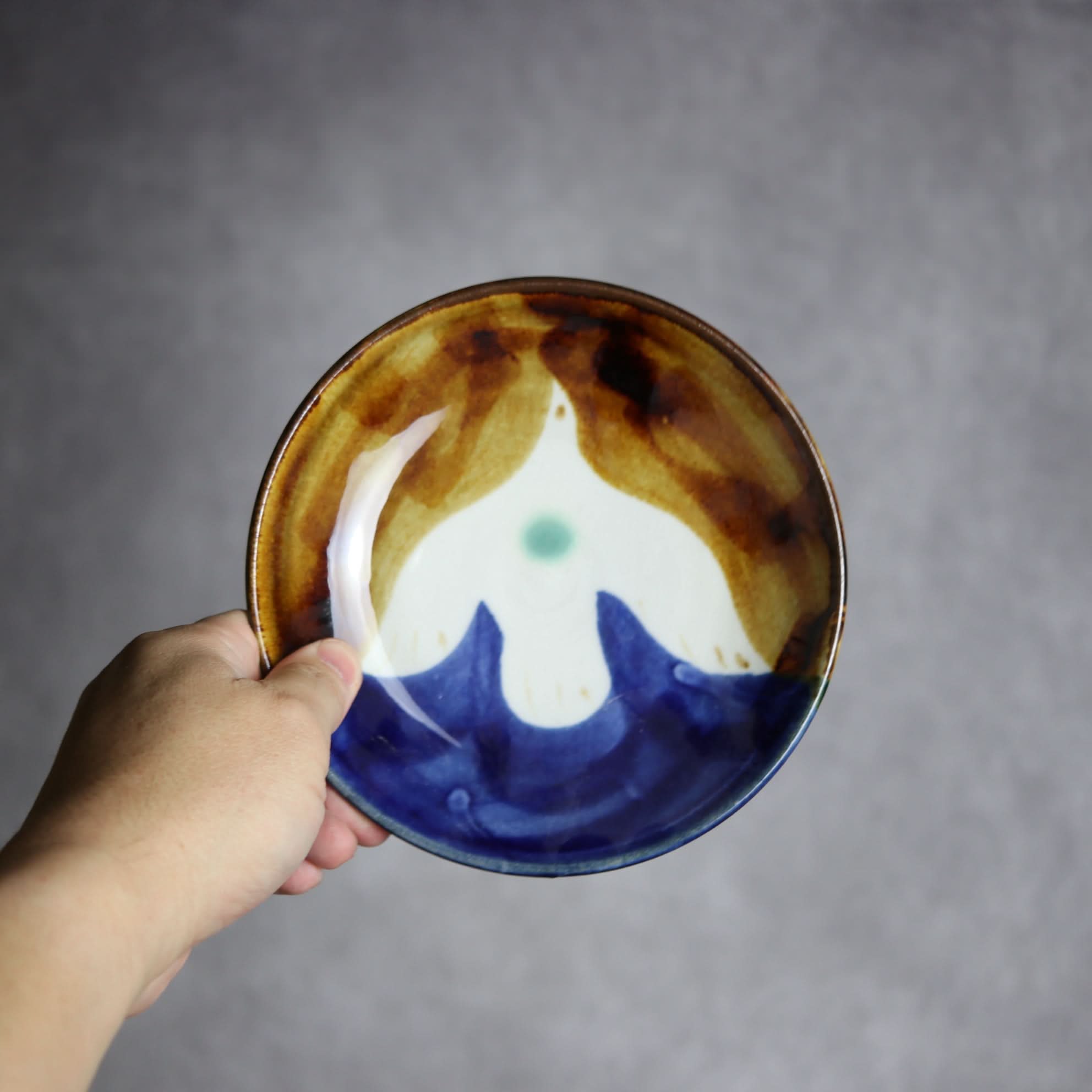 5寸皿1 飴 呉須釉 鳥 やちむん 陶器 拓美窯 やちむん 陶器.