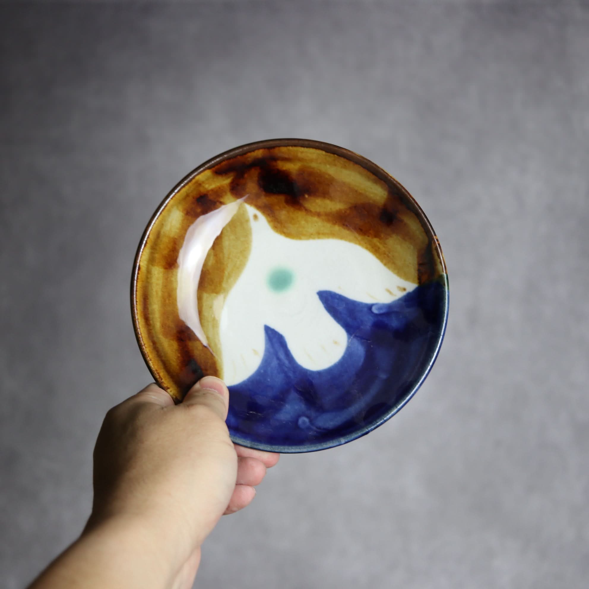 5寸皿1 飴 呉須釉 鳥 やちむん 陶器 拓美窯 やちむん 陶器.