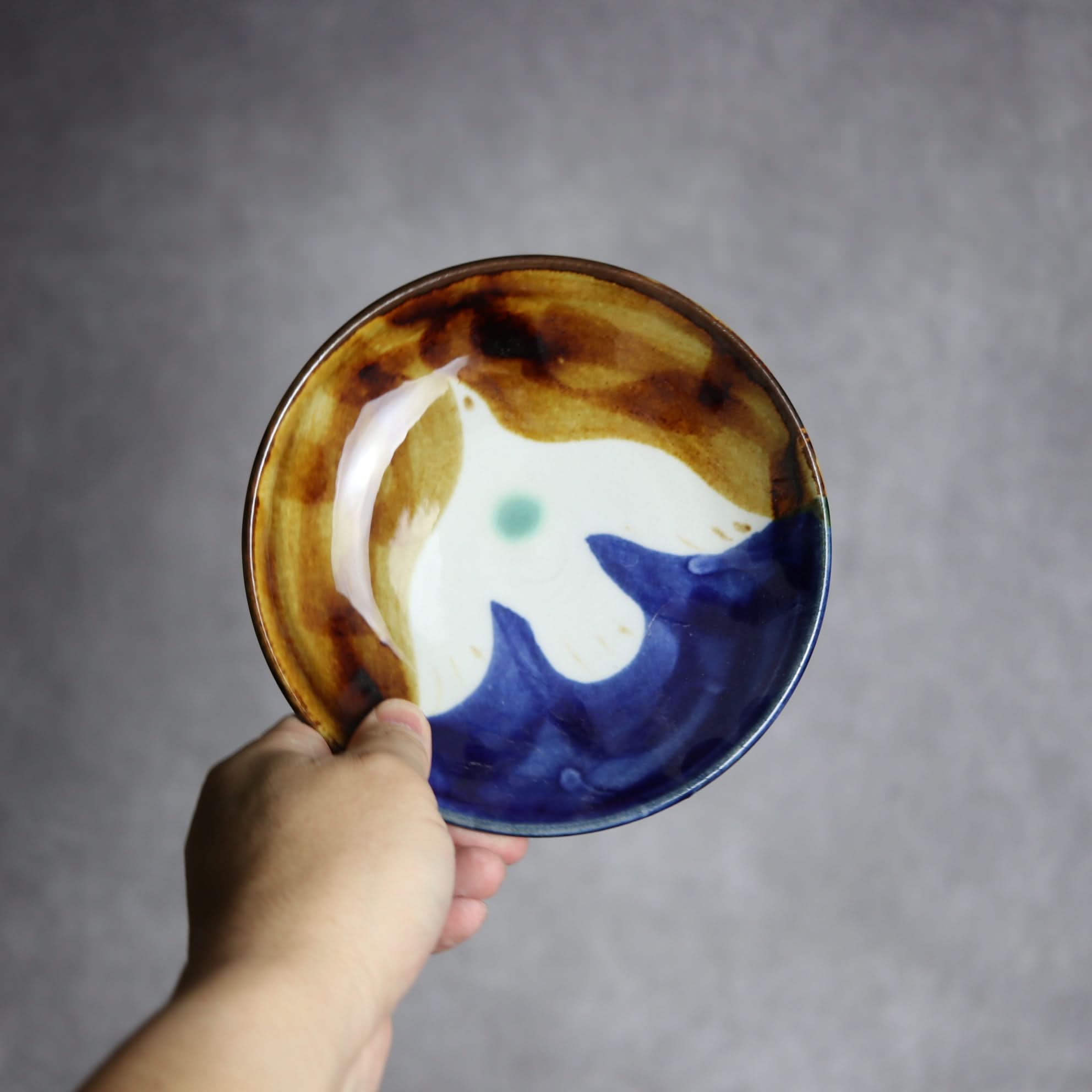 5寸皿1 飴 呉須釉 鳥 やちむん 陶器 拓美窯 やちむん 陶器.