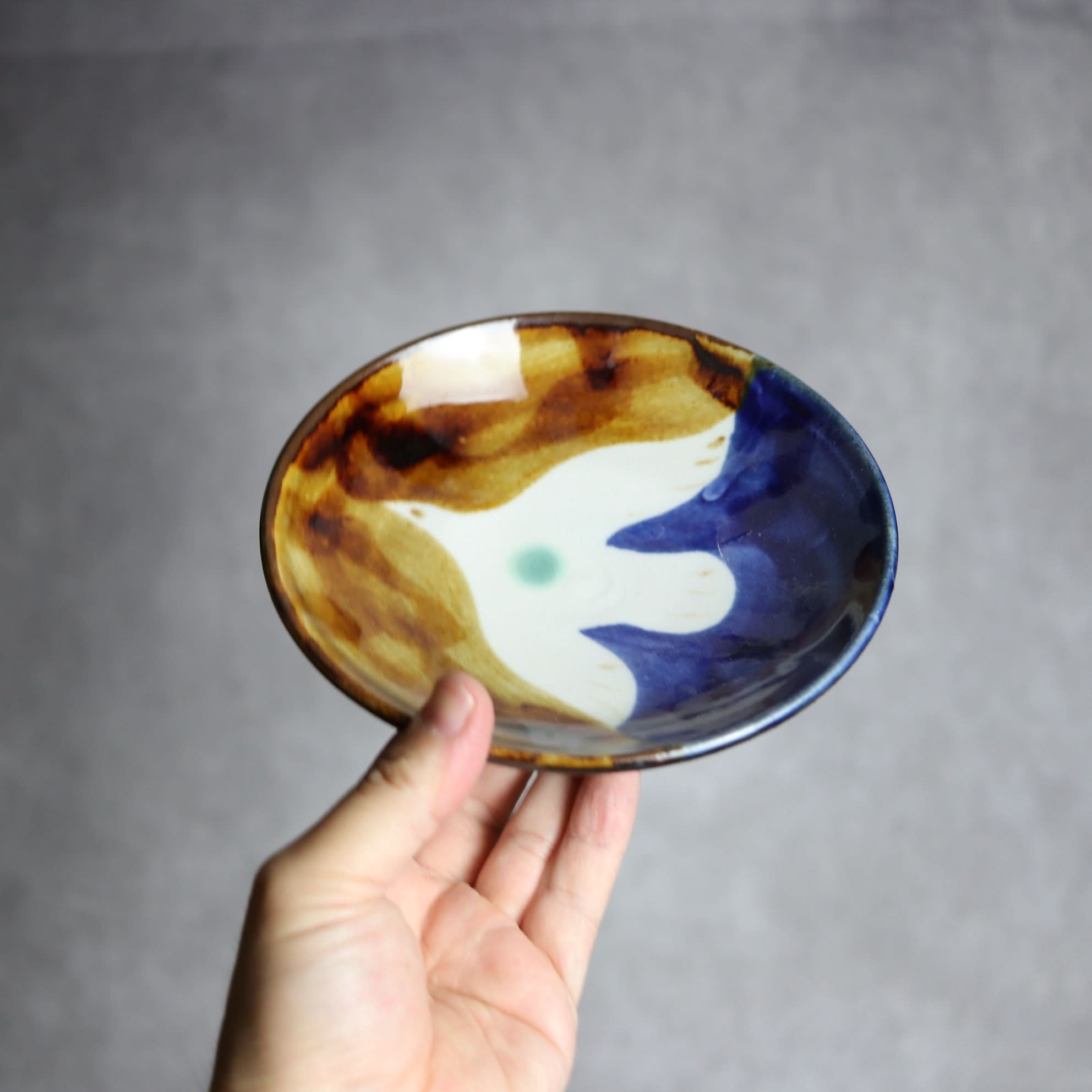 5寸皿1 飴 呉須釉 鳥 やちむん 陶器 拓美窯 やちむん 陶器.