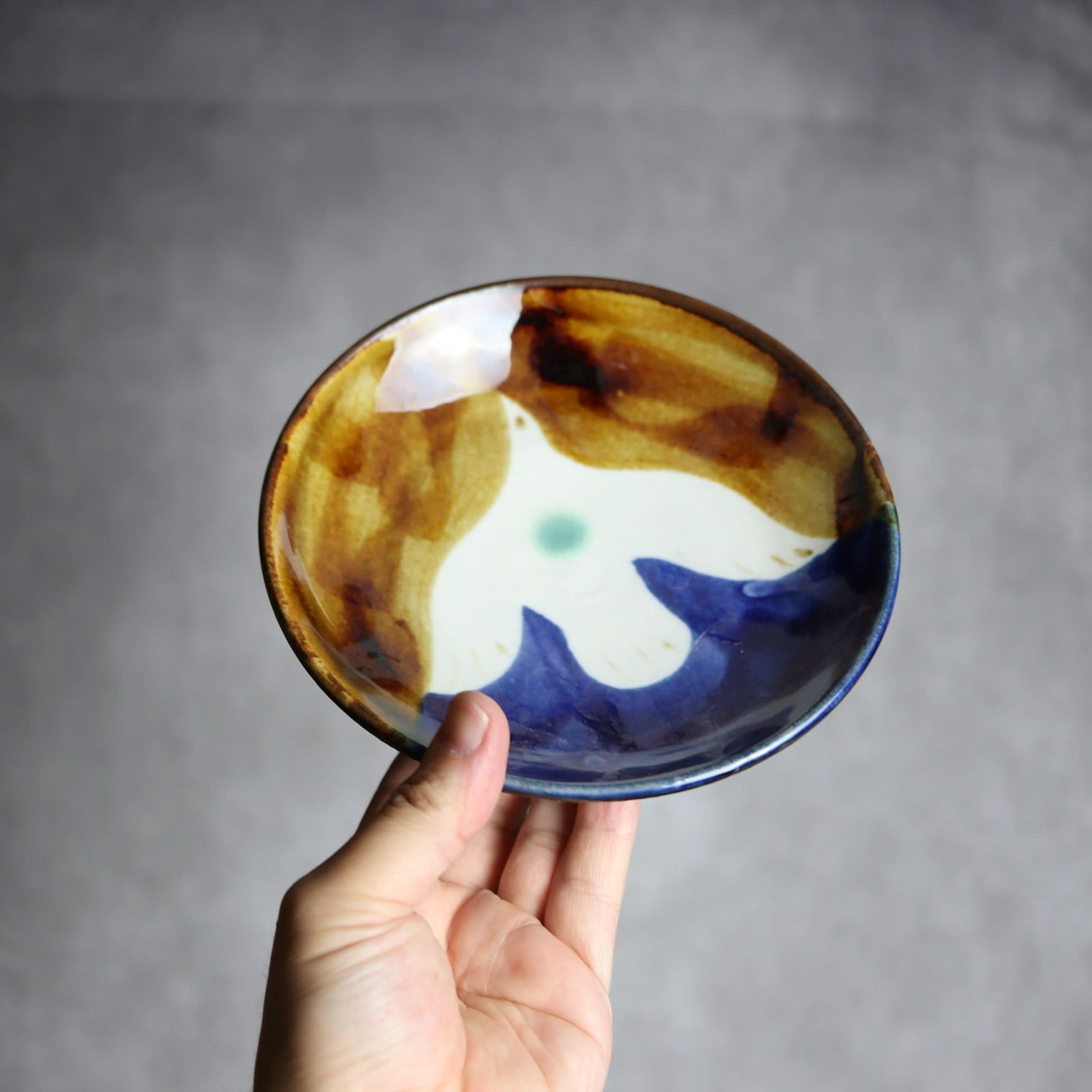 5寸皿1 飴 呉須釉 鳥 やちむん 陶器 拓美窯 やちむん 陶器.