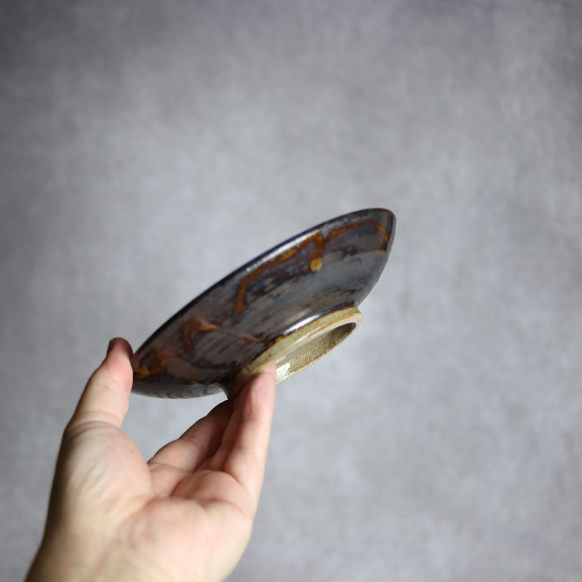 5寸皿1 飴 呉須釉 鳥 やちむん 陶器 拓美窯 やちむん 陶器.