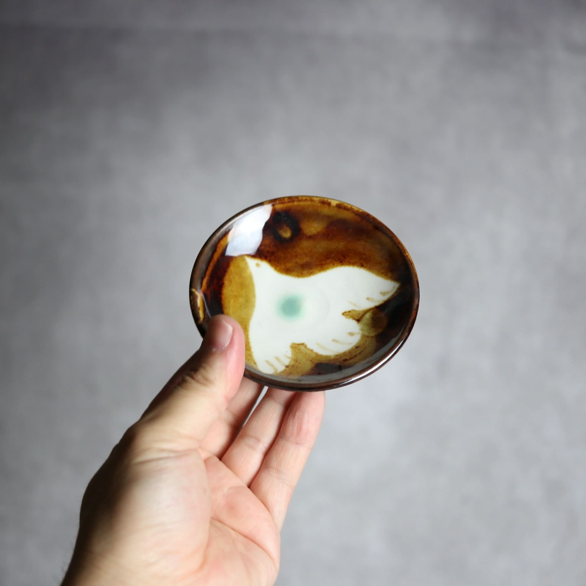 3寸皿1飴釉 鳥 やちむん 陶器 拓美窯 やちむん 陶器.