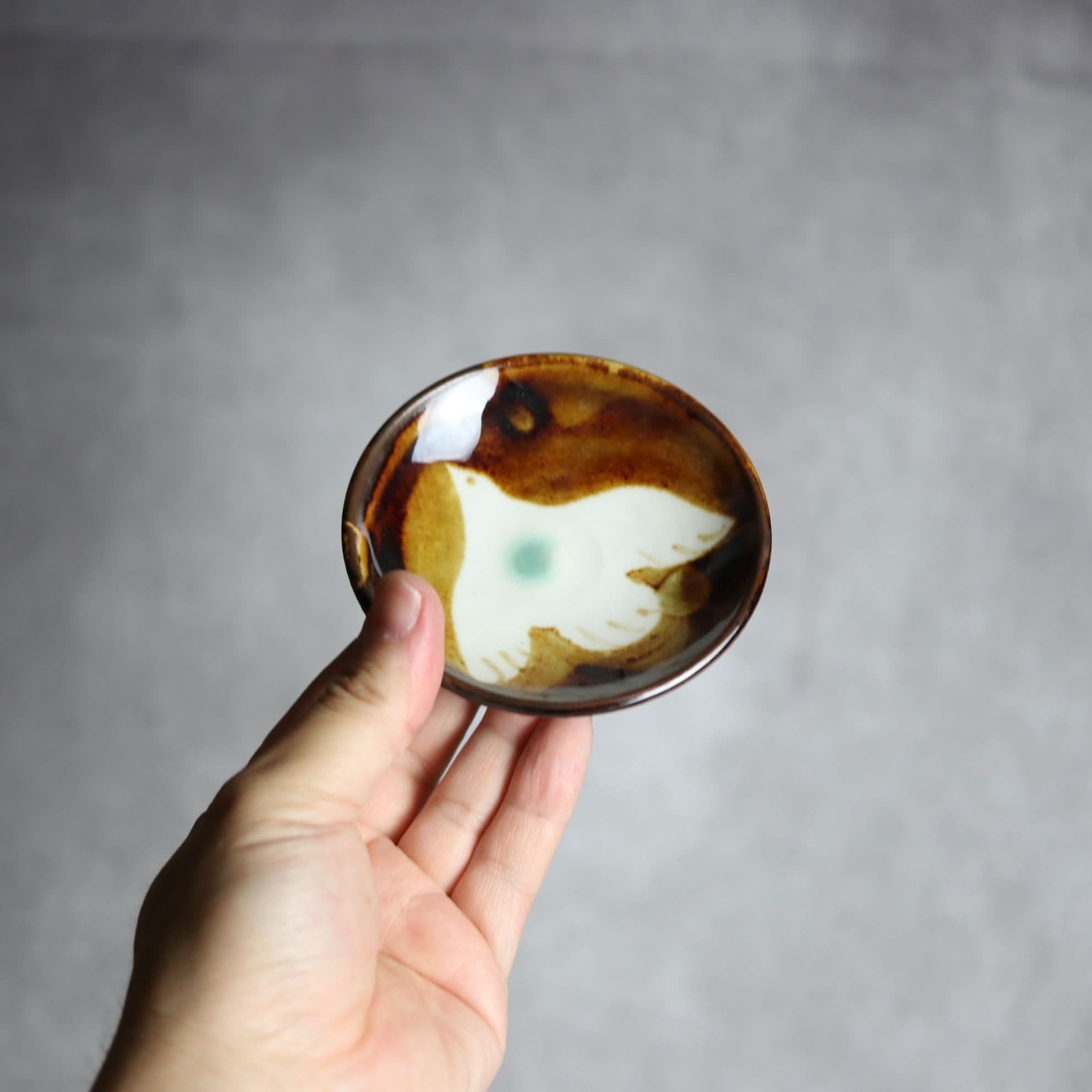 3寸皿1飴釉 鳥 やちむん 陶器 拓美窯 やちむん 陶器.