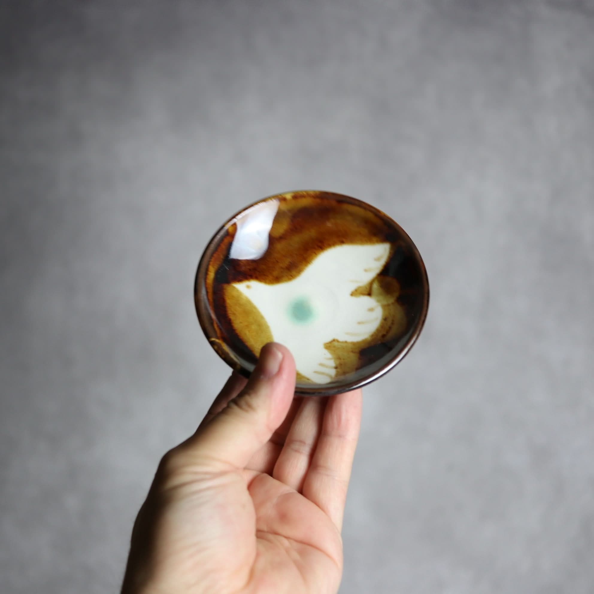 3寸皿1飴釉 鳥 やちむん 陶器 拓美窯 やちむん 陶器.