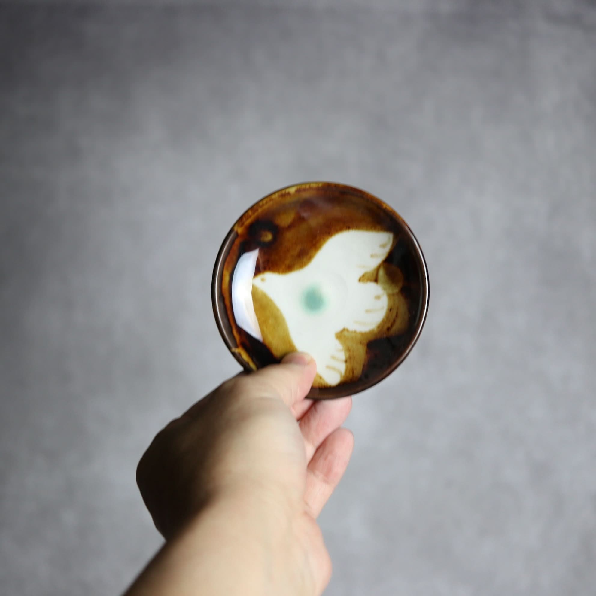 3寸皿1飴釉 鳥 やちむん 陶器 拓美窯 やちむん 陶器.