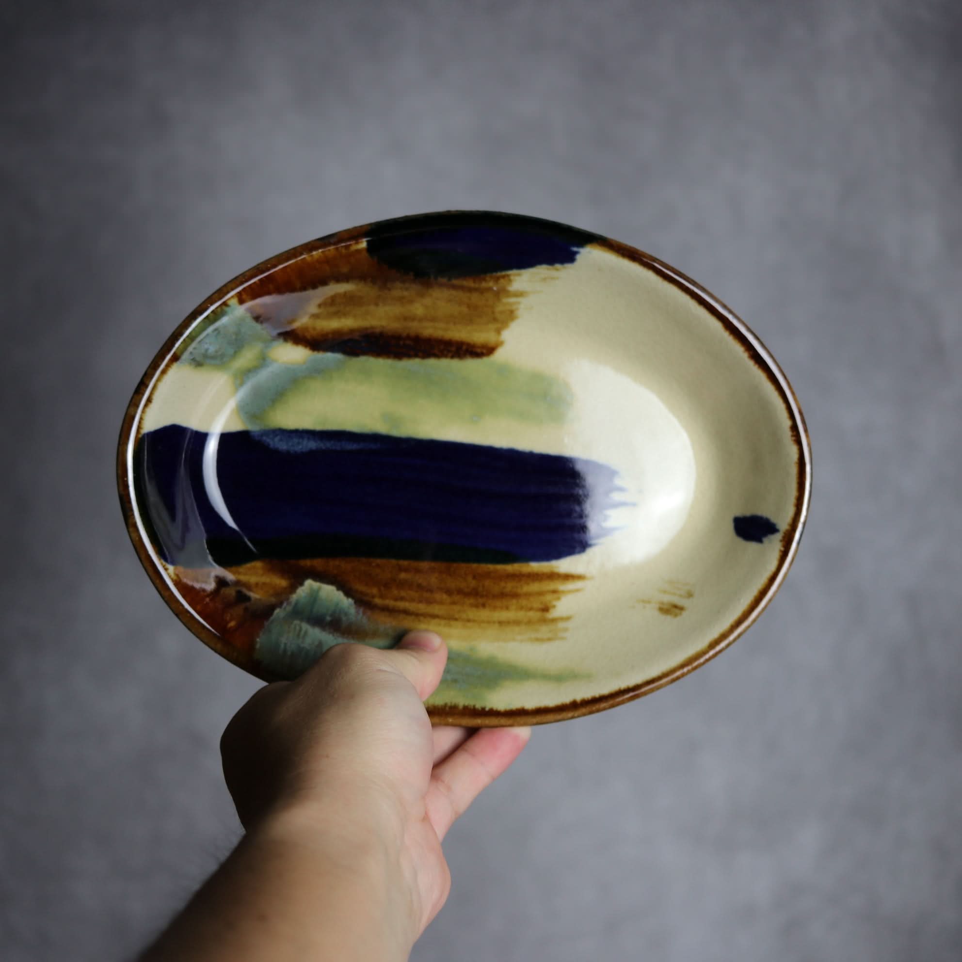 オーバル皿2 ライン紋 やちむん 陶器 エドメ陶房 やちむん 陶器.