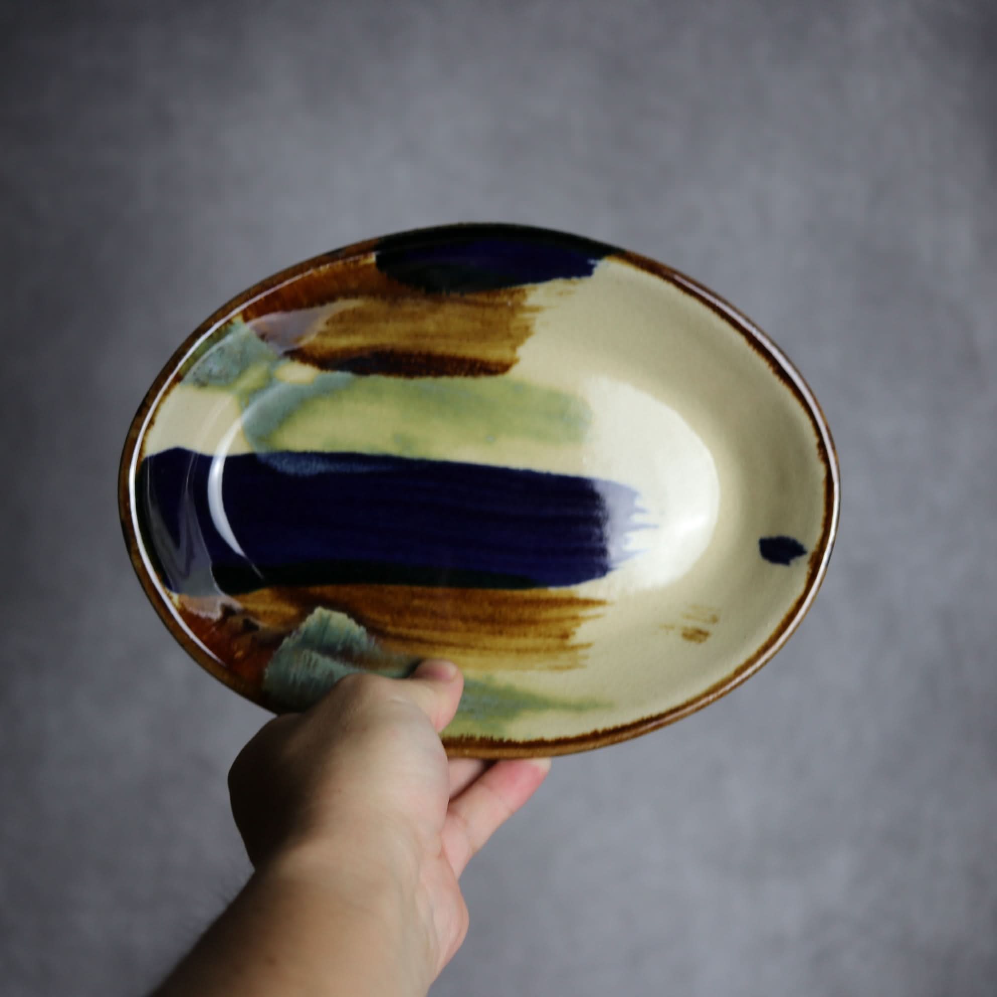 オーバル皿2 ライン紋 やちむん 陶器 エドメ陶房 やちむん 陶器.