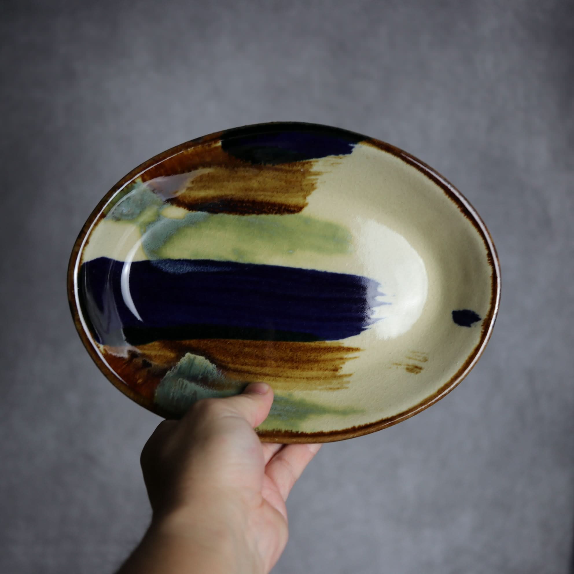 オーバル皿2 ライン紋 やちむん 陶器 エドメ陶房 やちむん 陶器.