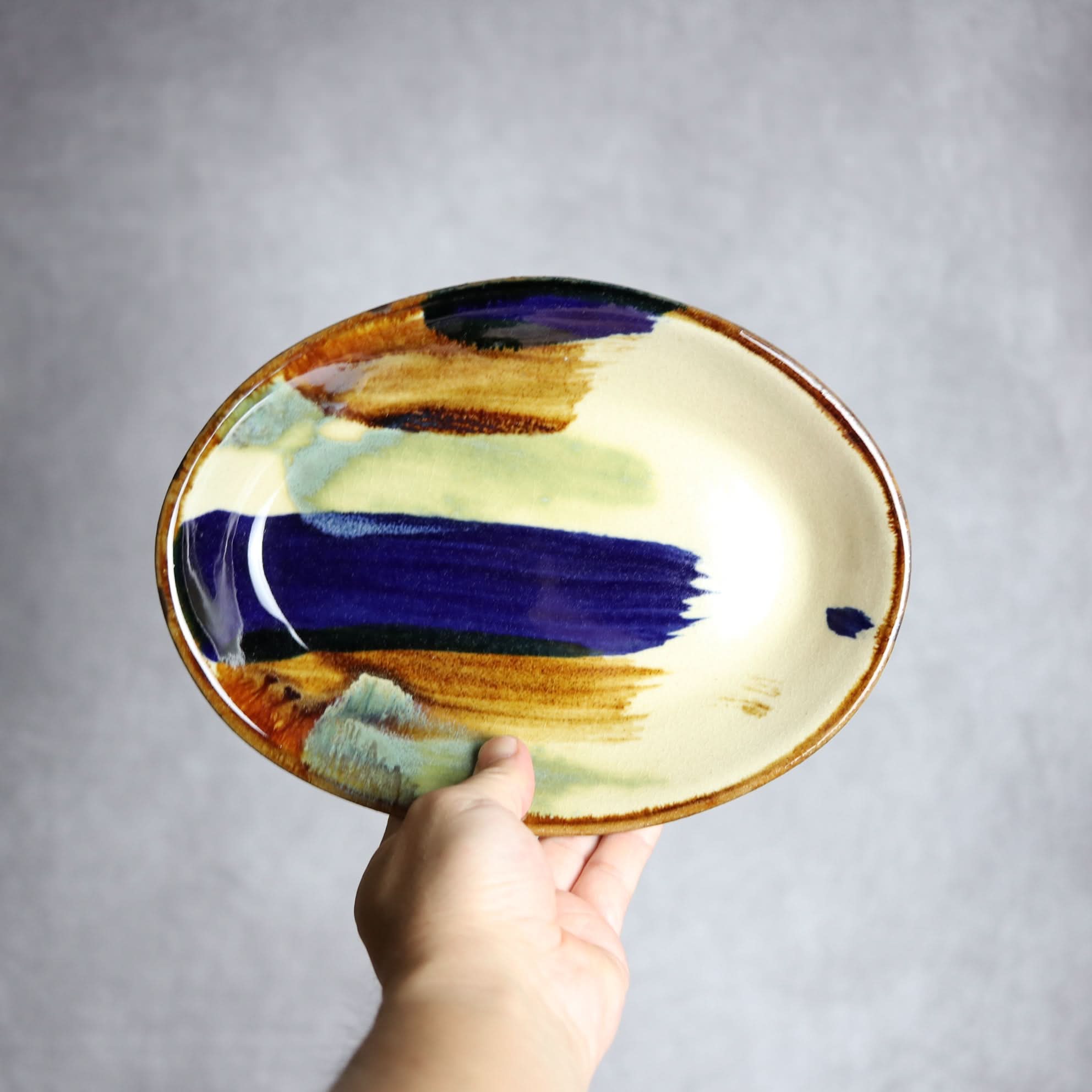 オーバル皿2 ライン紋 やちむん 陶器 エドメ陶房 やちむん 陶器.