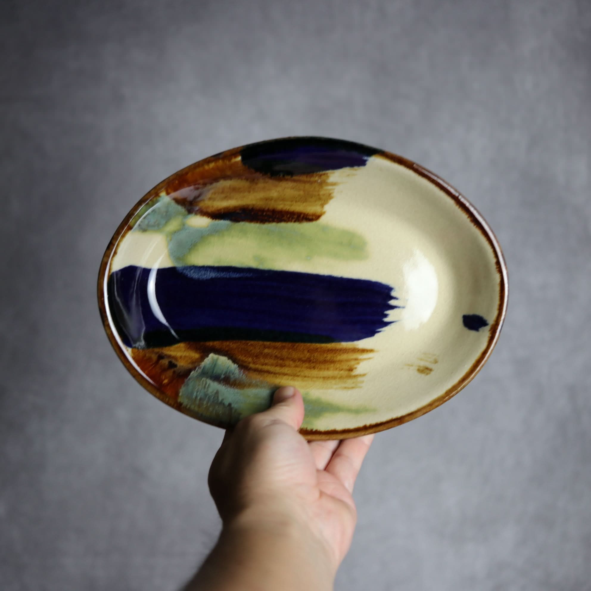 オーバル皿2 ライン紋 やちむん 陶器 エドメ陶房 やちむん 陶器.