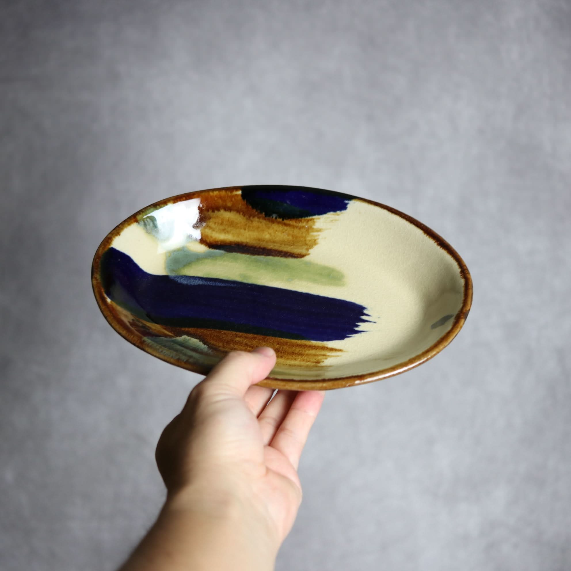 オーバル皿2 ライン紋 やちむん 陶器 エドメ陶房 やちむん 陶器.