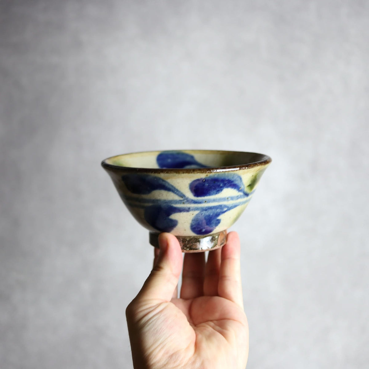 4寸マカイ 青 緑 デイゴ柄 やちむん 陶器 陶芸こまがた やちむん 陶器.