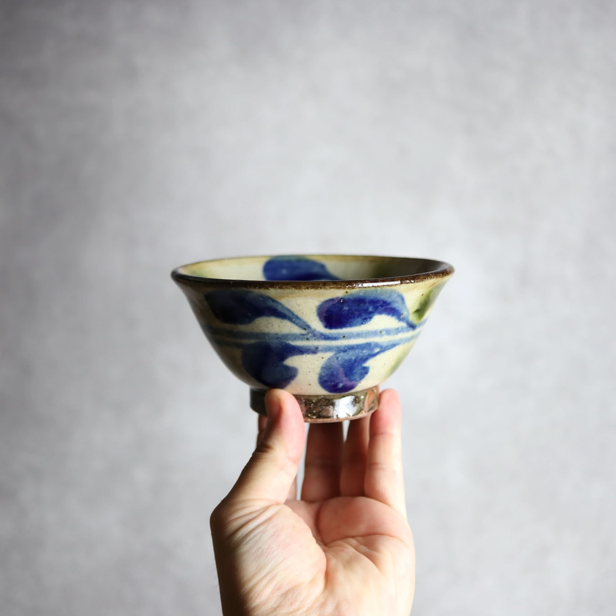 4寸マカイ 青 緑 デイゴ柄 やちむん 陶器 陶芸こまがた やちむん 陶器.