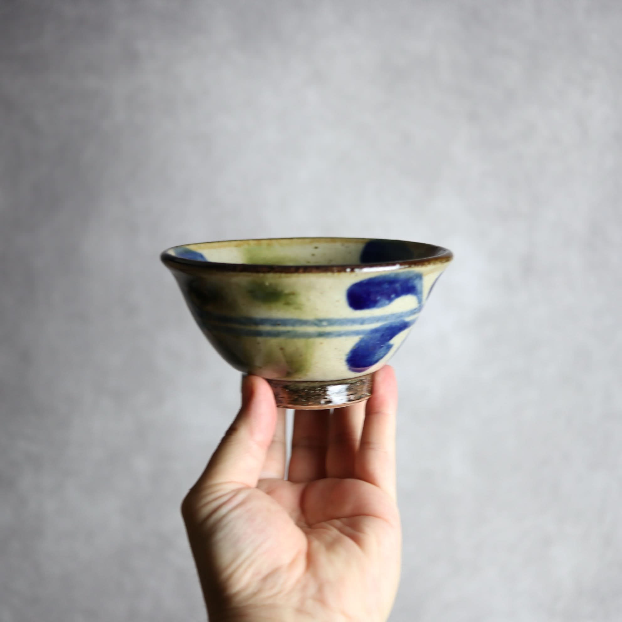 4寸マカイ 青 緑 デイゴ柄 やちむん 陶器 陶芸こまがた やちむん 陶器.