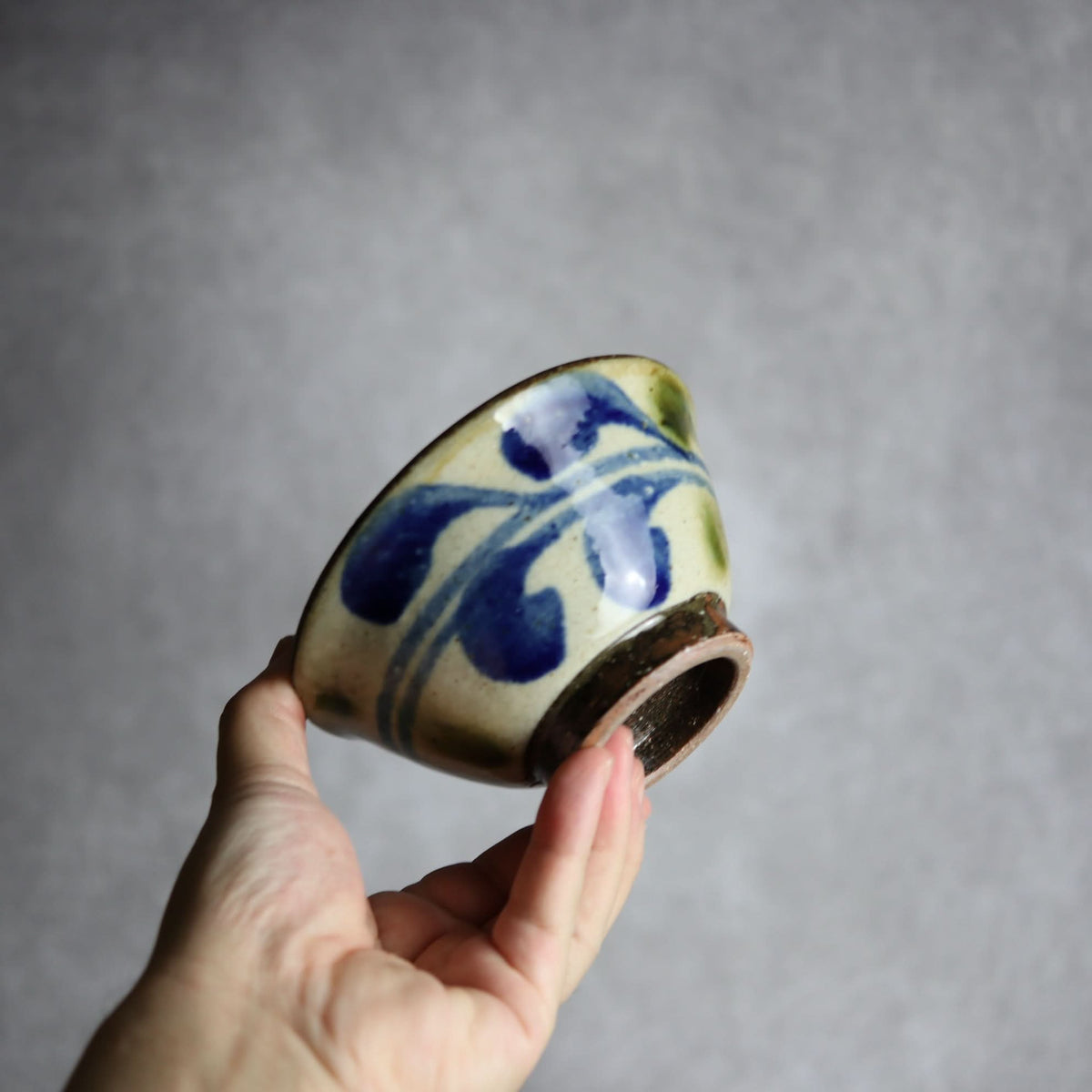4寸マカイ 青 緑 デイゴ柄 やちむん 陶器 陶芸こまがた やちむん 陶器.