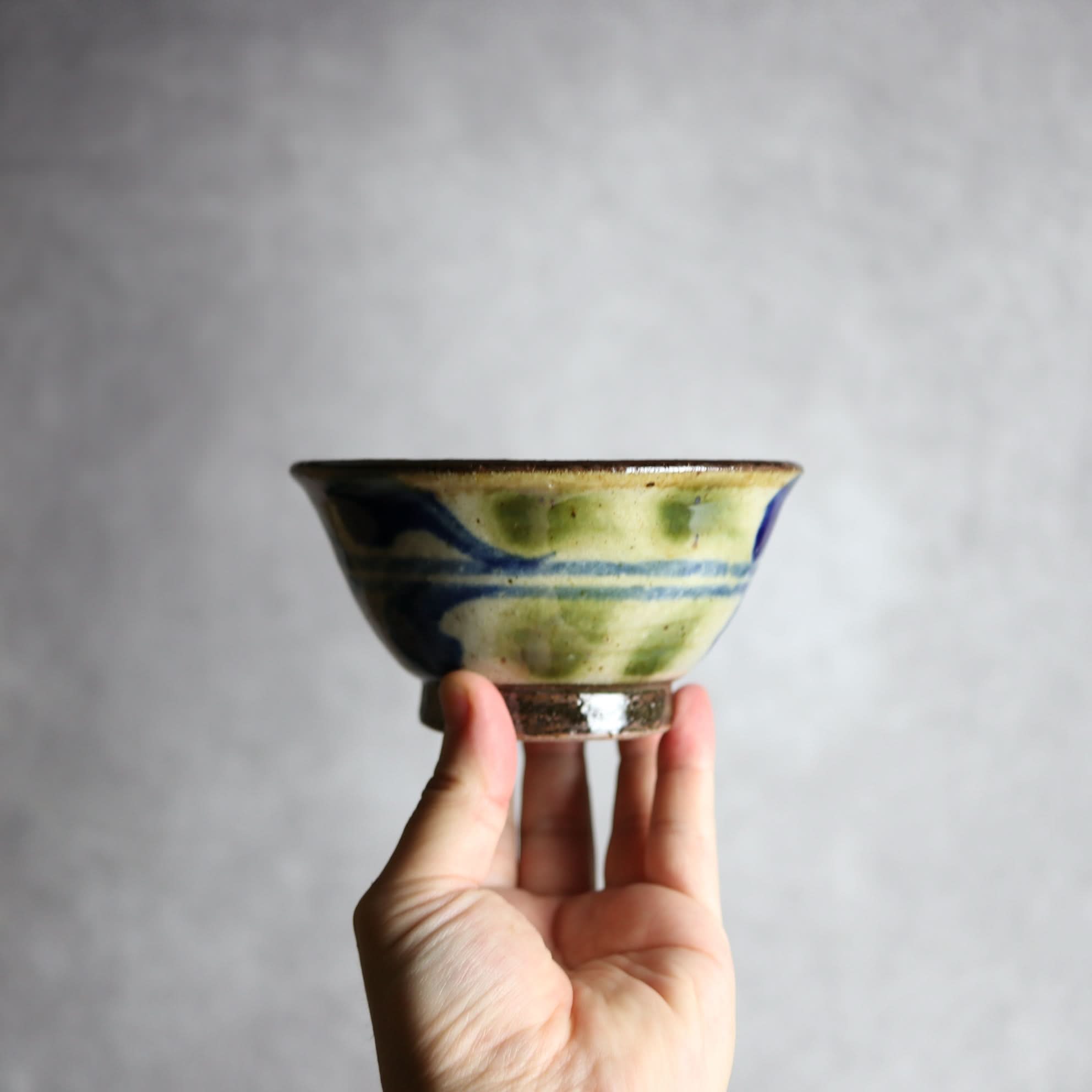 4寸マカイ 青 緑 デイゴ柄 やちむん 陶器 陶芸こまがた やちむん 陶器.