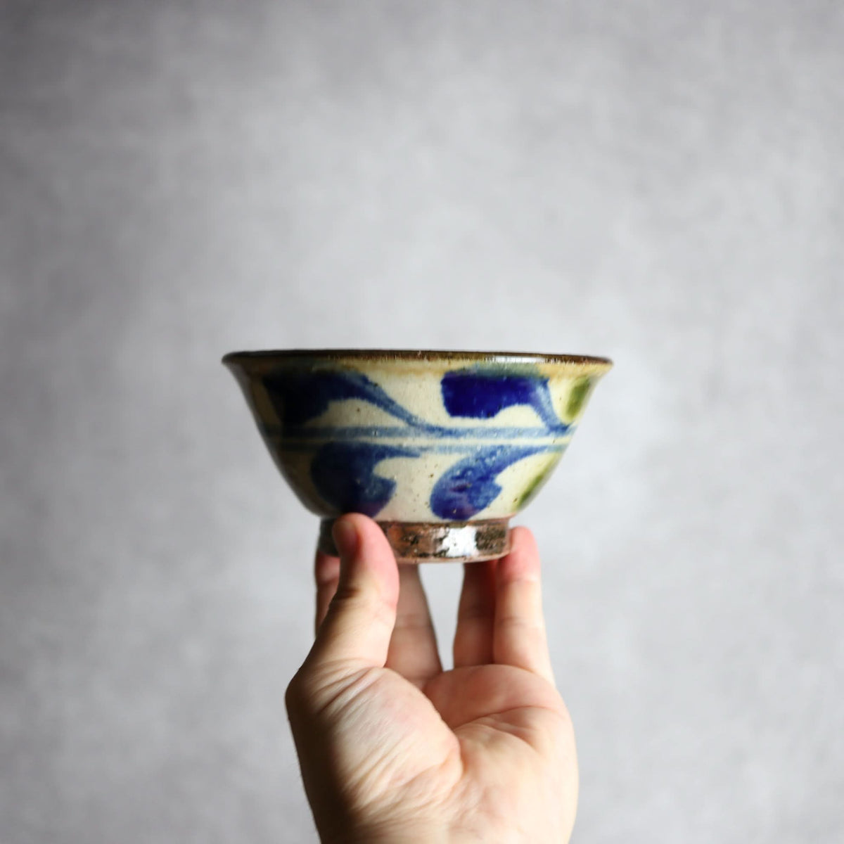 4寸マカイ 青 緑 デイゴ柄 やちむん 陶器 陶芸こまがた やちむん 陶器.