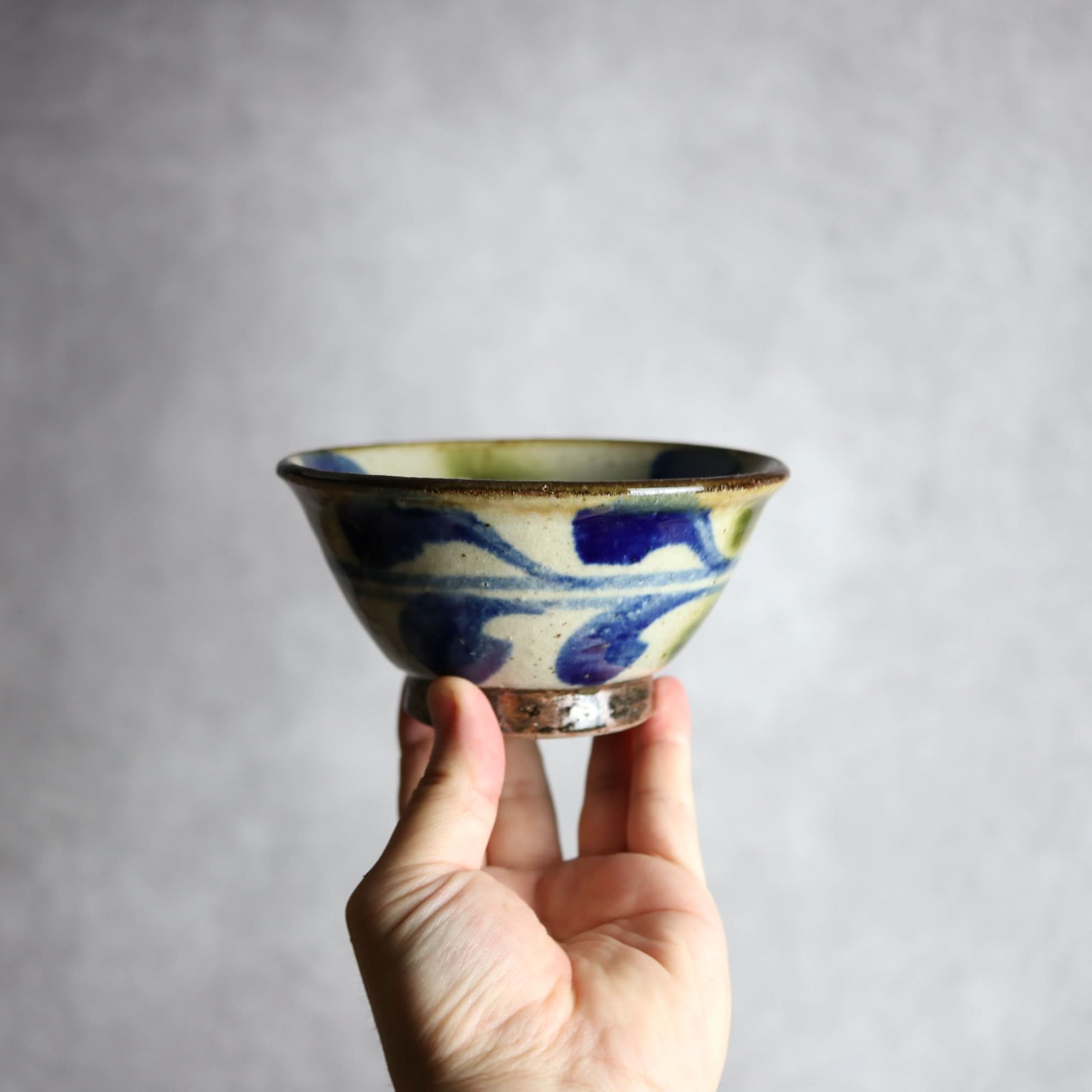 4寸マカイ 青 緑 デイゴ柄 やちむん 陶器 陶芸こまがた やちむん 陶器.