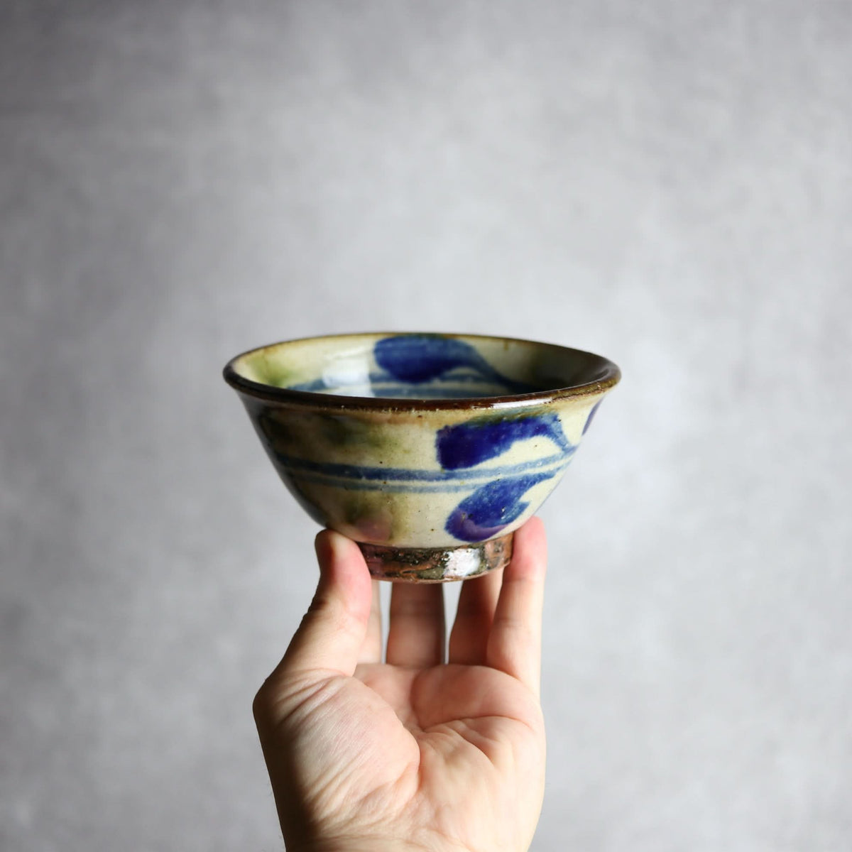 4寸マカイ 青 緑 デイゴ柄 やちむん 陶器 陶芸こまがた やちむん 陶器.
