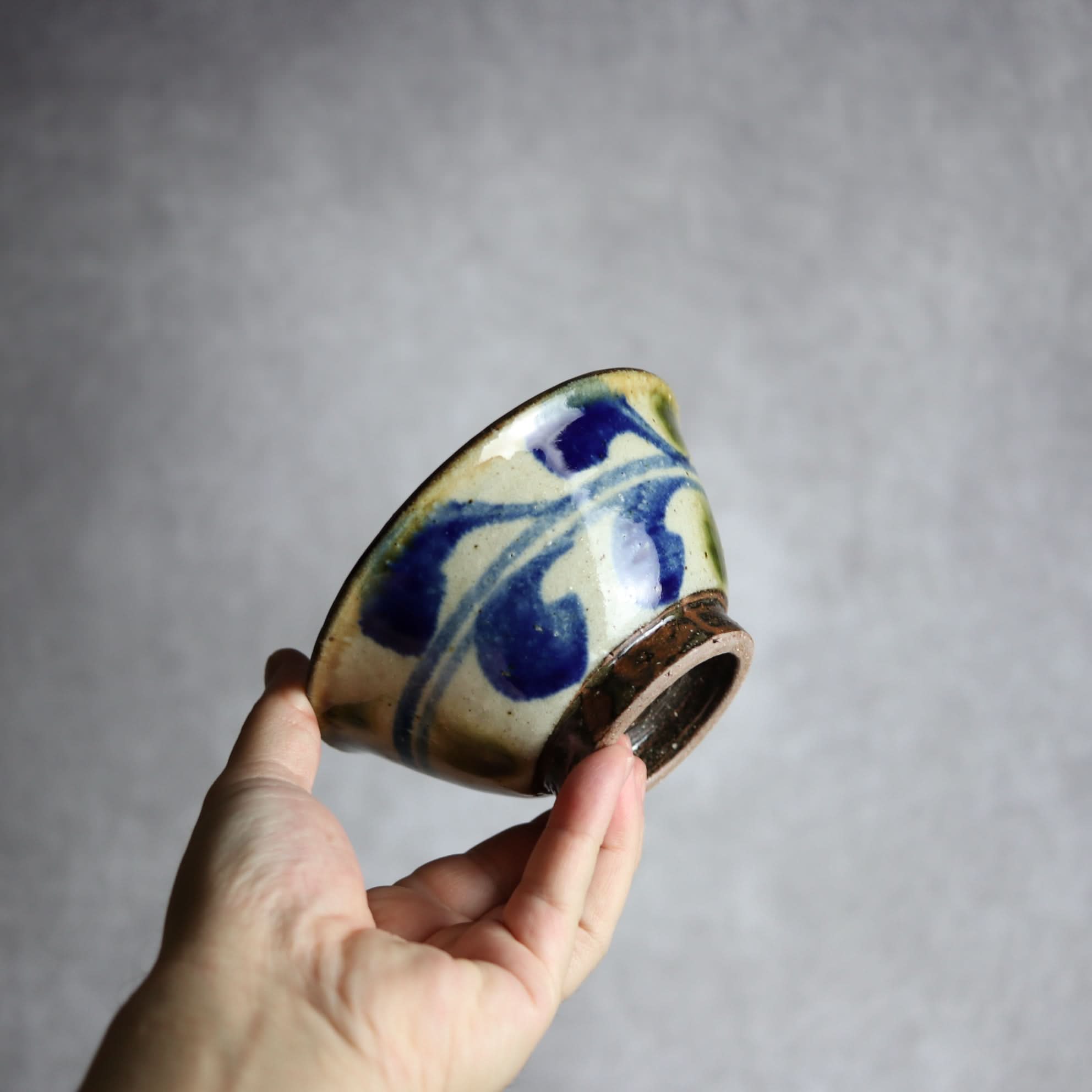 4寸マカイ 青 緑 デイゴ柄 やちむん 陶器 陶芸こまがた やちむん 陶器.