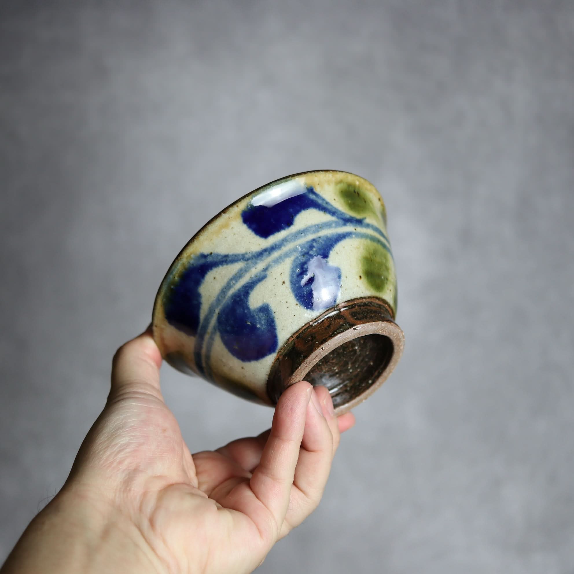 4寸マカイ 青 緑 デイゴ柄 やちむん 陶器 陶芸こまがた やちむん 陶器.