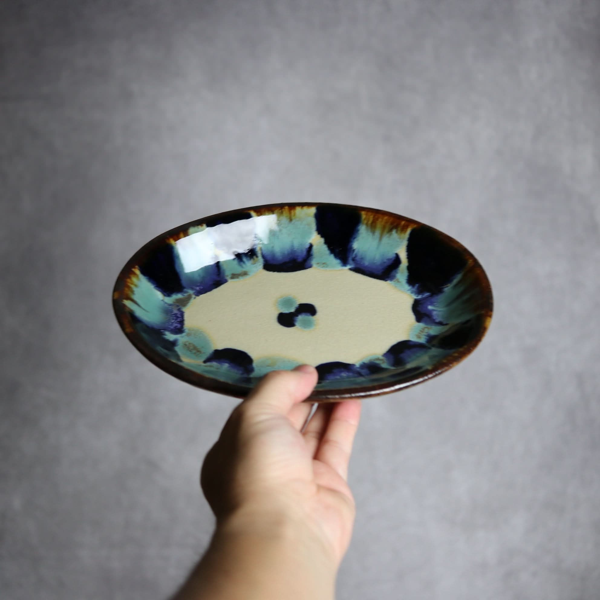 オーバル皿1 青三彩紋 やちむん 陶器 エドメ陶房 やちむん 陶器.