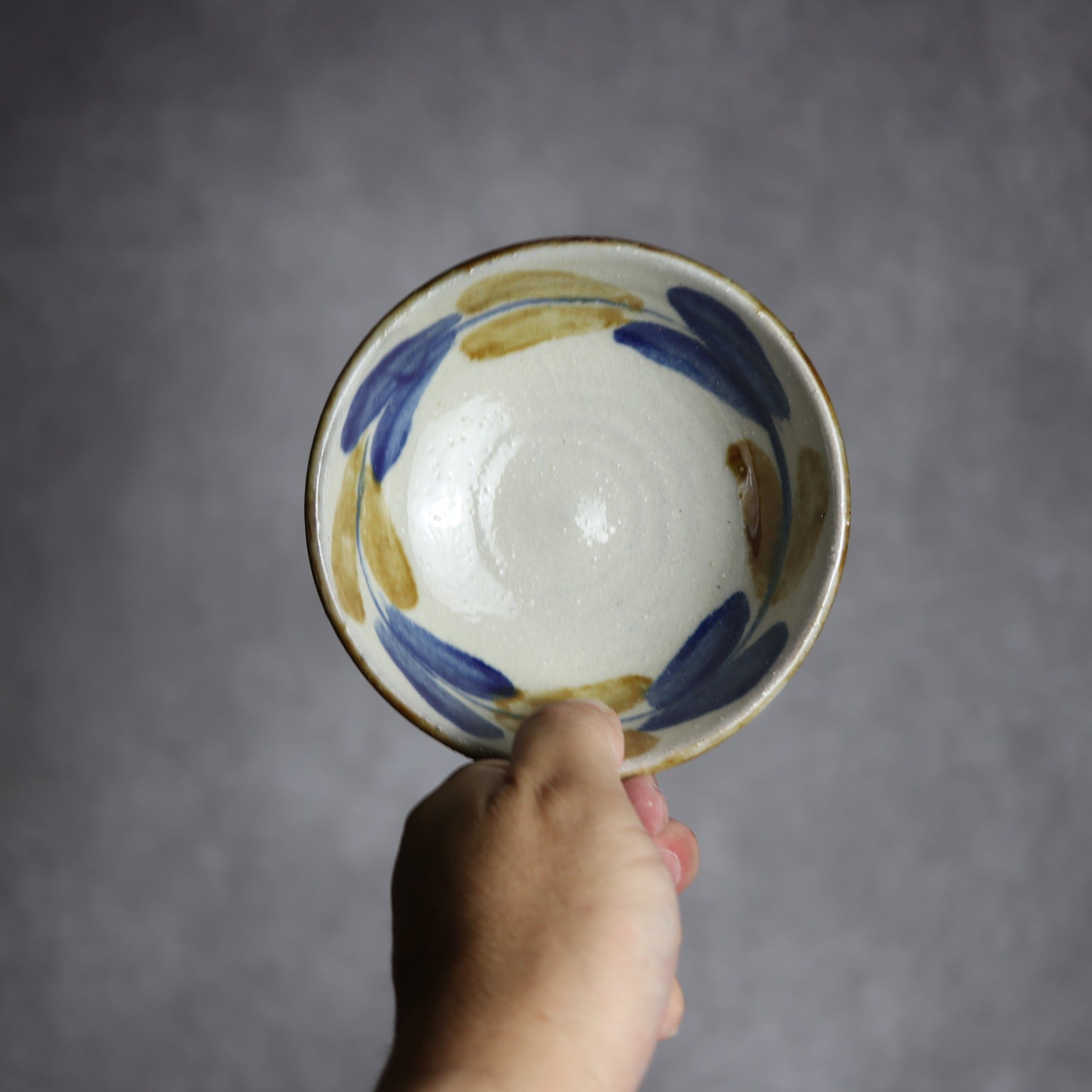 4寸鉢3 飴 呉須釉 双葉 やちむん 陶器 漂窯 陶器.