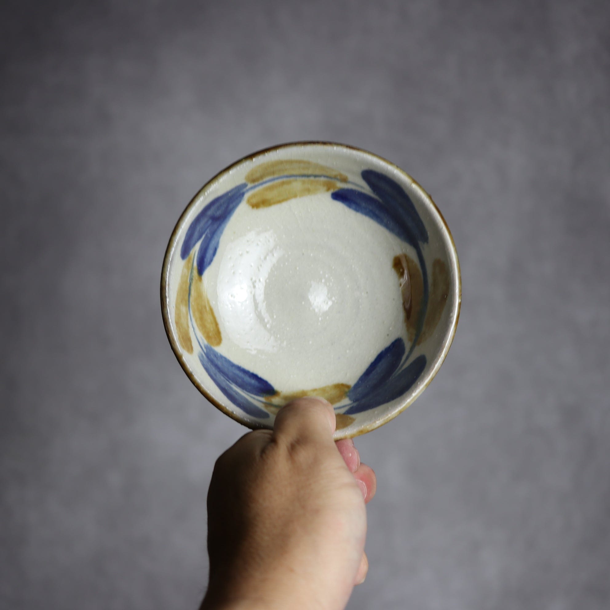 4寸鉢3 飴 呉須釉 双葉 やちむん 陶器 漂窯 陶器.