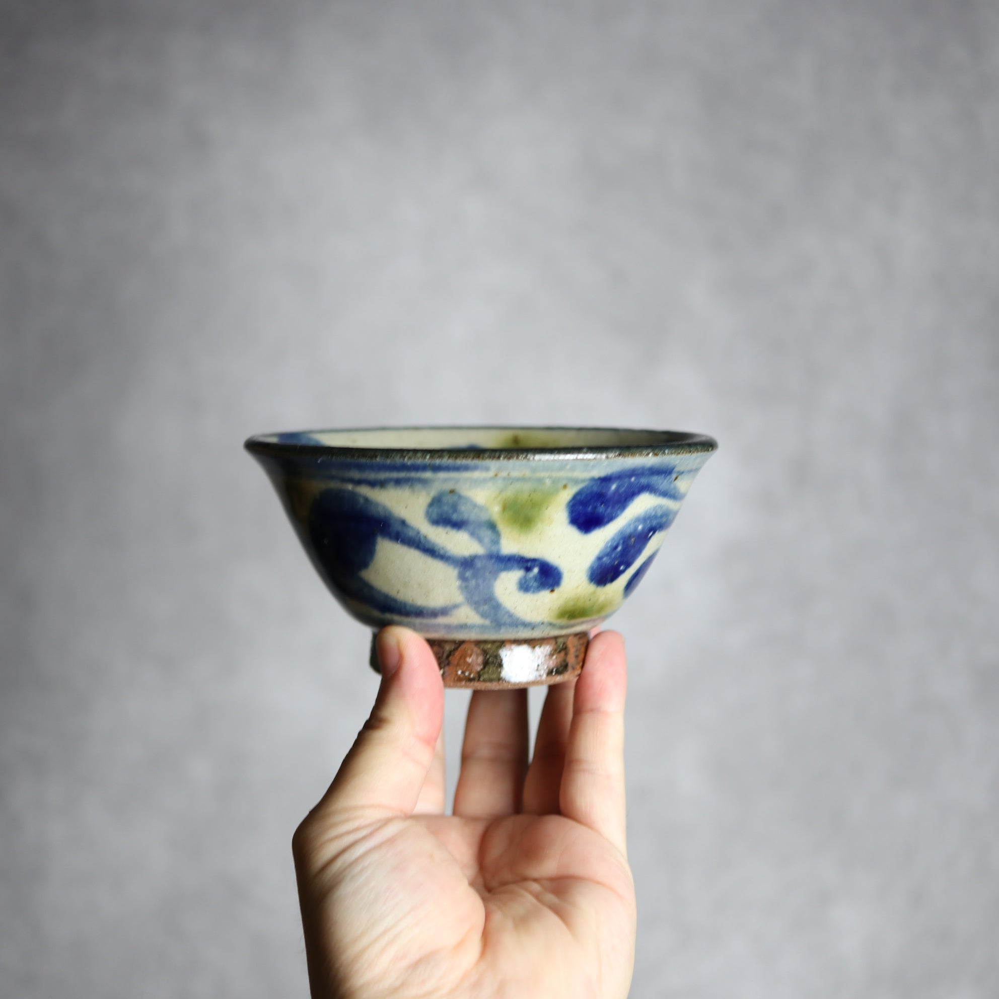 4寸マカイ 青 緑 唐草柄 やちむん 陶器 陶芸こまがた