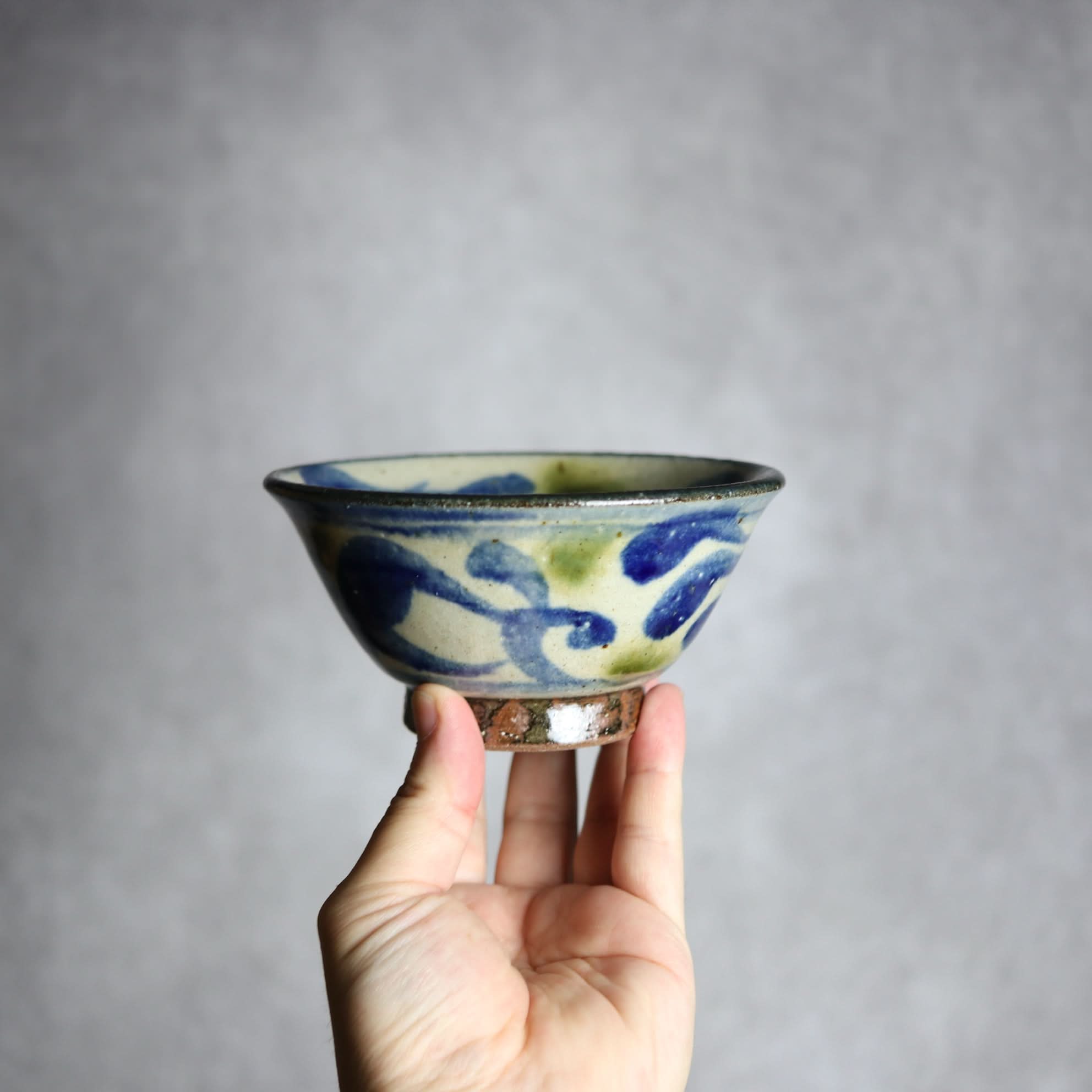 4寸マカイ 青 緑 唐草柄 やちむん 陶器 陶芸こまがた やちむん 陶器.