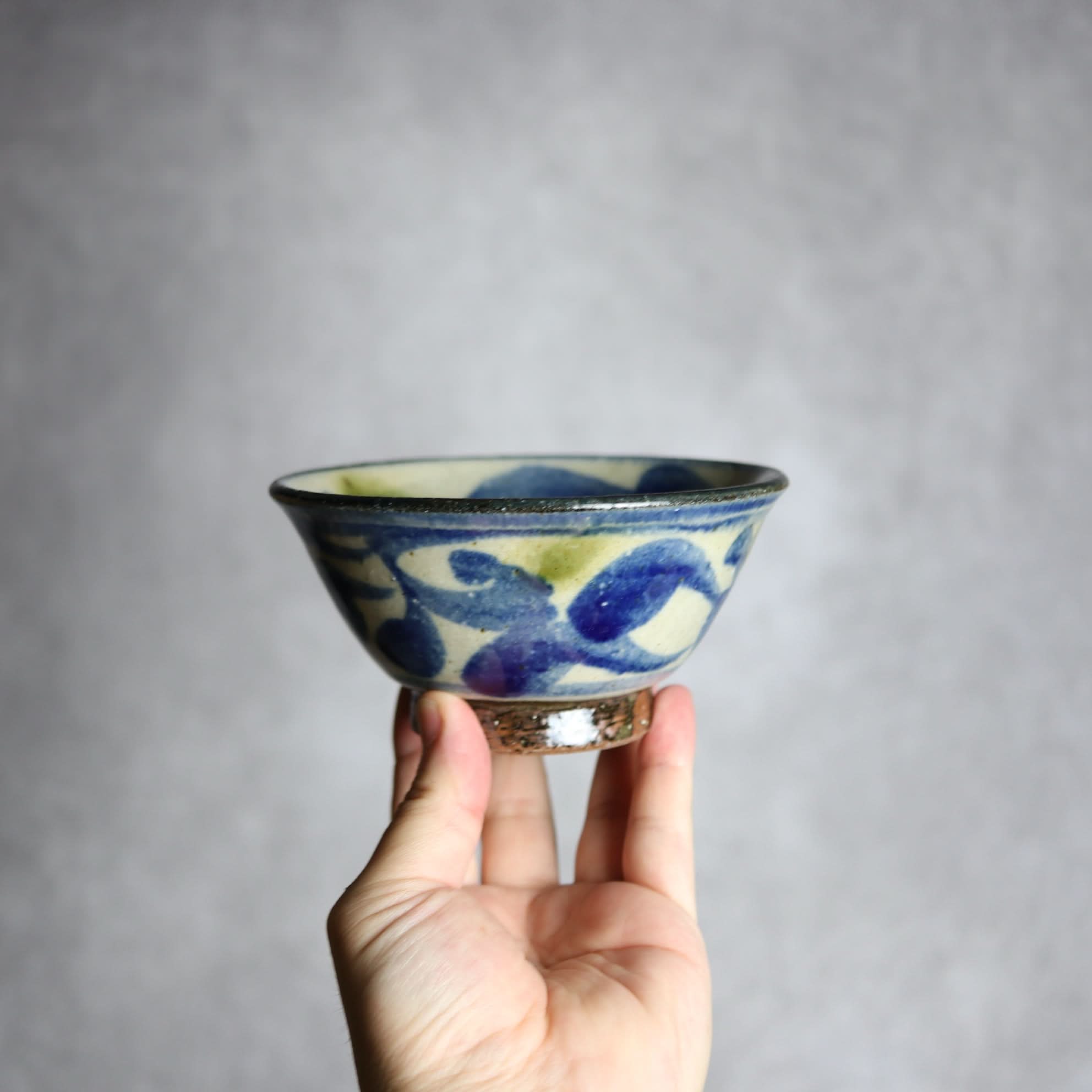 4寸マカイ 青 緑 唐草柄 やちむん 陶器 陶芸こまがた やちむん 陶器.