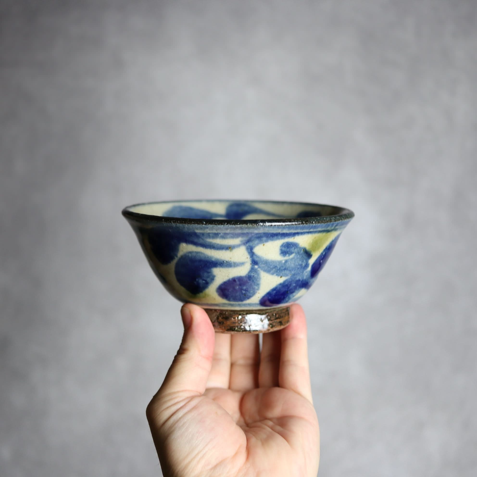 4寸マカイ 青 緑 唐草柄 やちむん 陶器 陶芸こまがた やちむん 陶器.