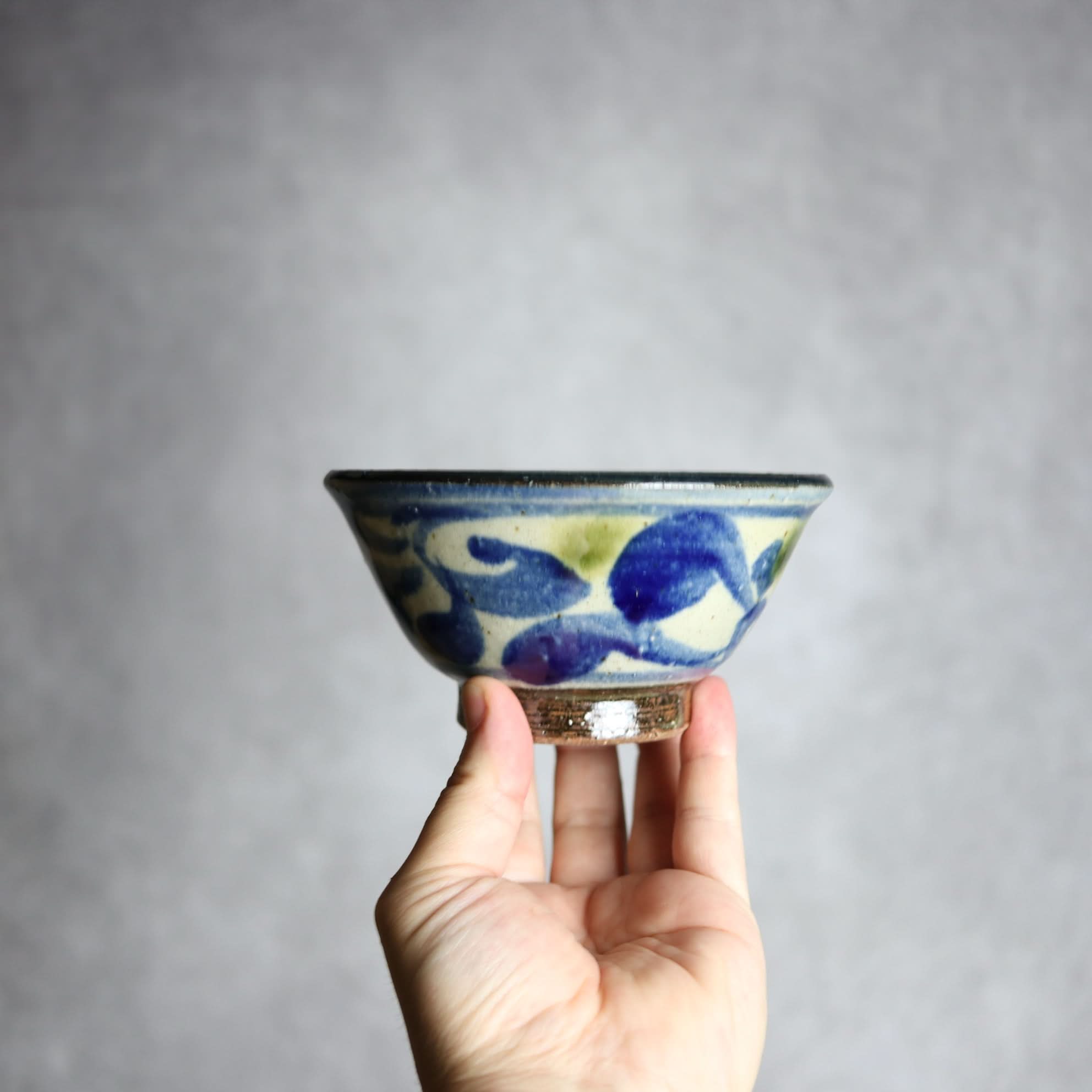 4寸マカイ 青 緑 唐草柄 やちむん 陶器 陶芸こまがた やちむん 陶器.