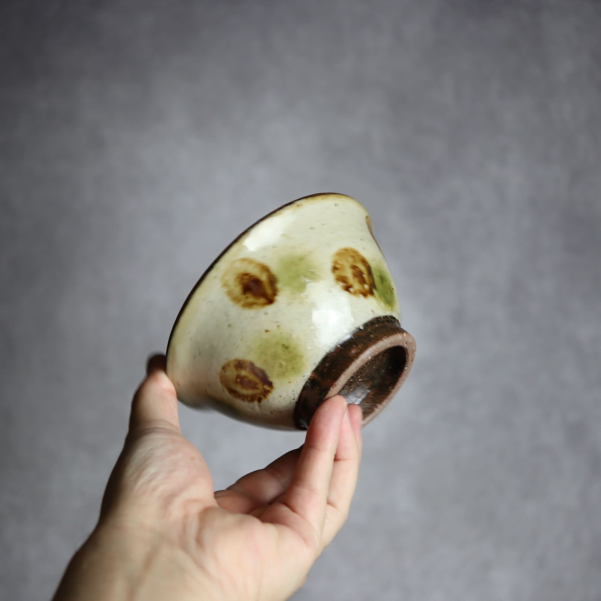 4寸マカイ 緑 茶 ドット やちむん 陶器 陶芸こまがた やちむん 陶器.