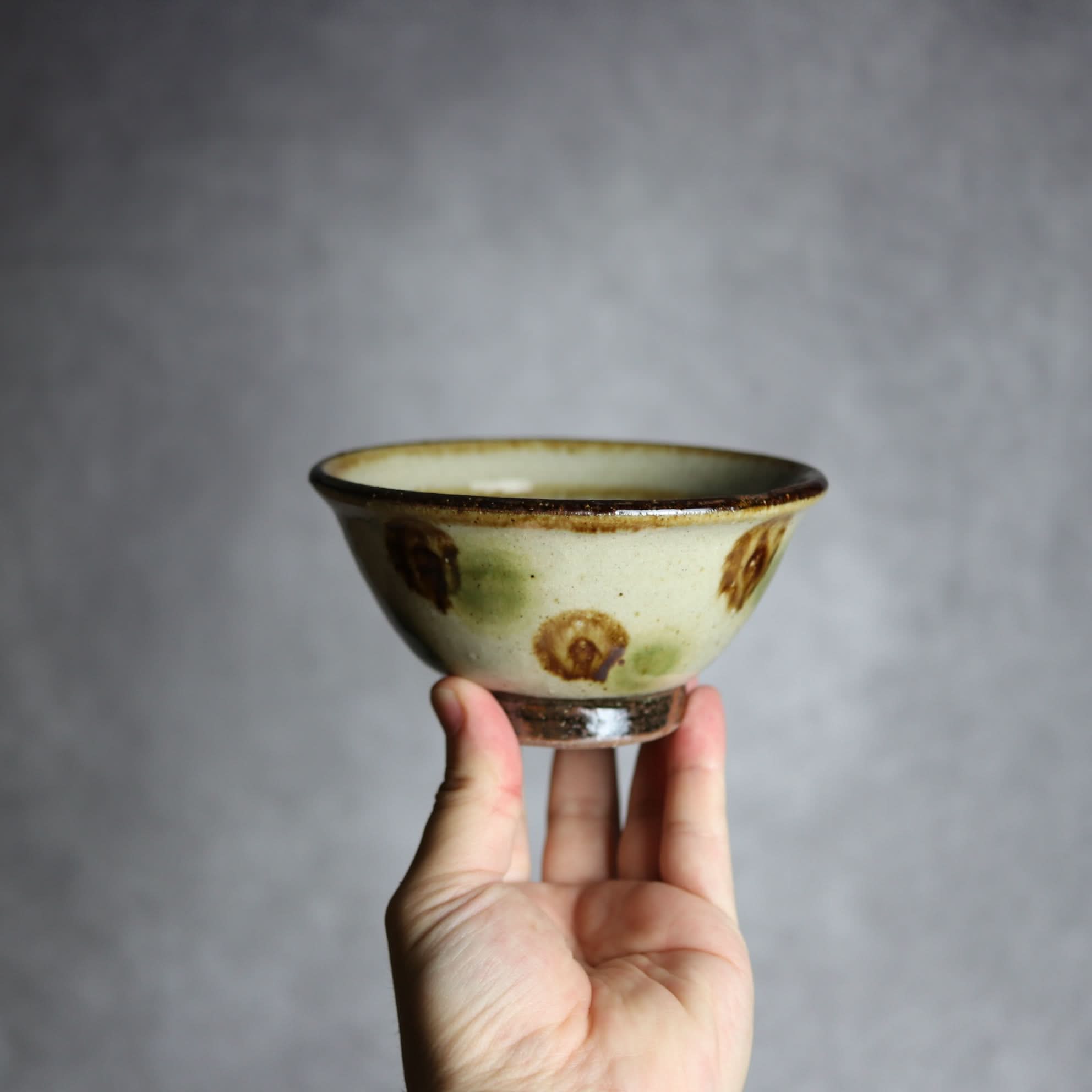 4寸マカイ 緑 茶 ドット やちむん 陶器 陶芸こまがた やちむん 陶器.