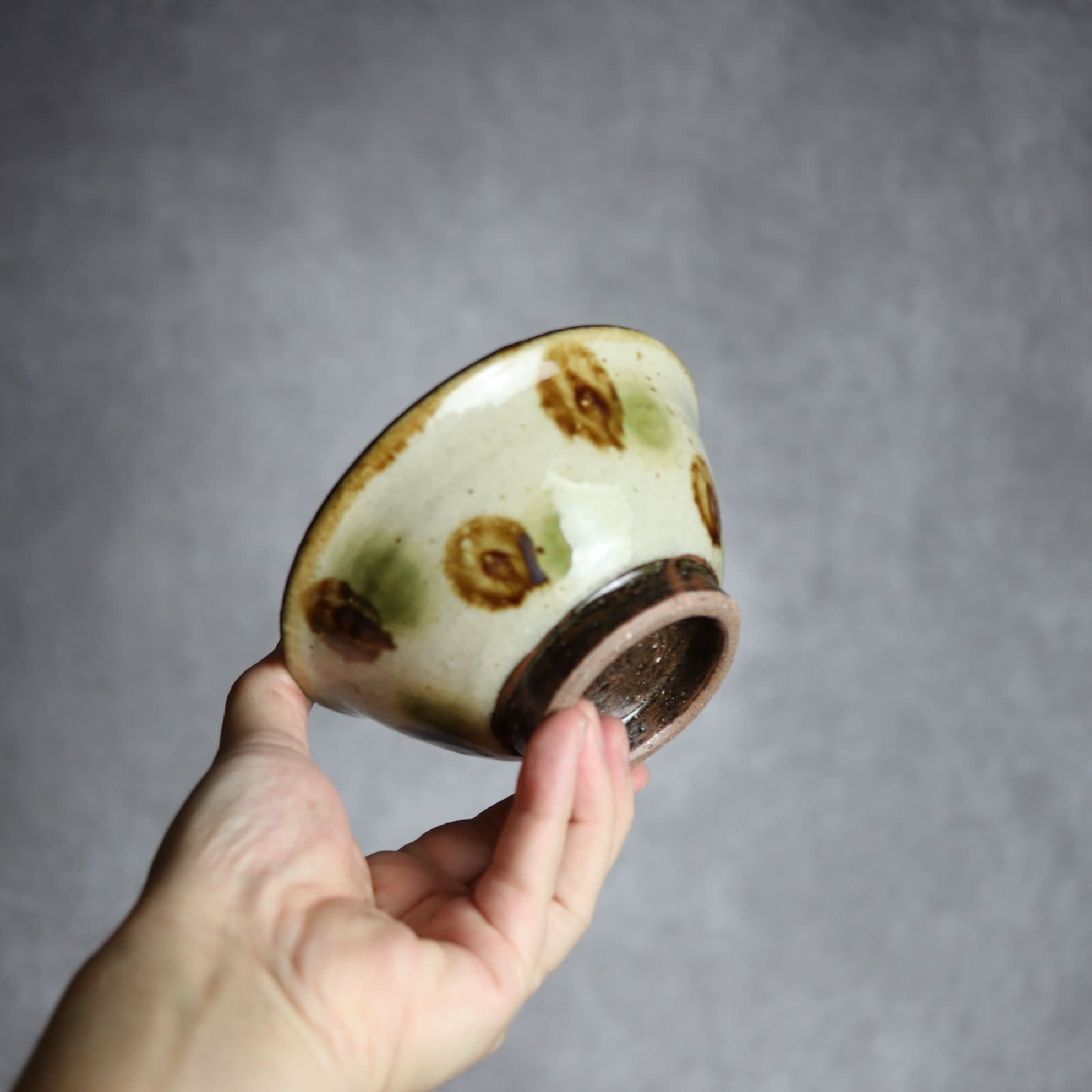 4寸マカイ 緑 茶 ドット やちむん 陶器 陶芸こまがた やちむん 陶器.