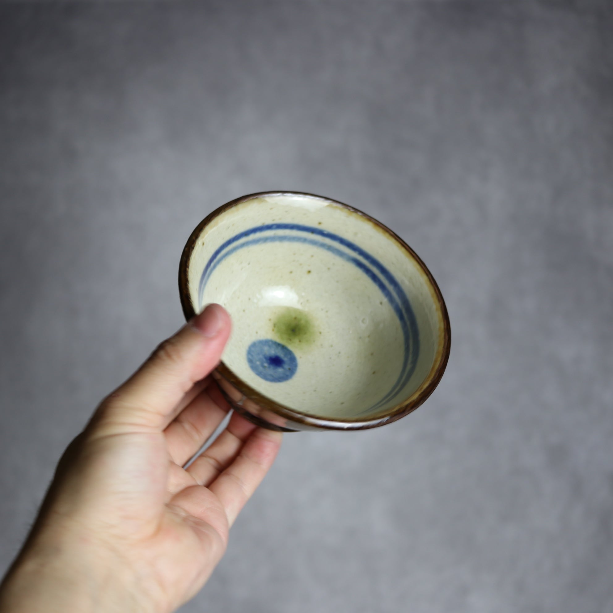 4寸マカイ 青 緑 ドット やちむん 陶器 陶芸こまがた