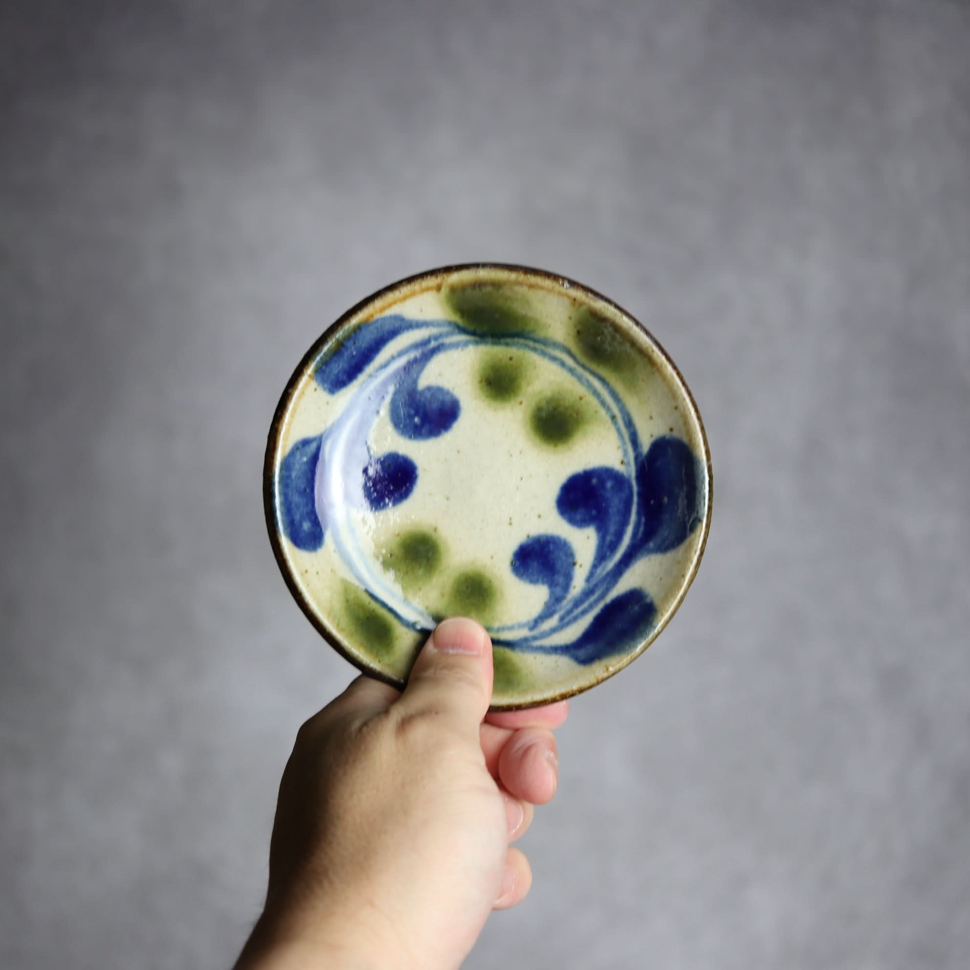 4寸皿 青 緑 デイゴ やちむん 陶器 陶芸こまがた やちむん 陶器.