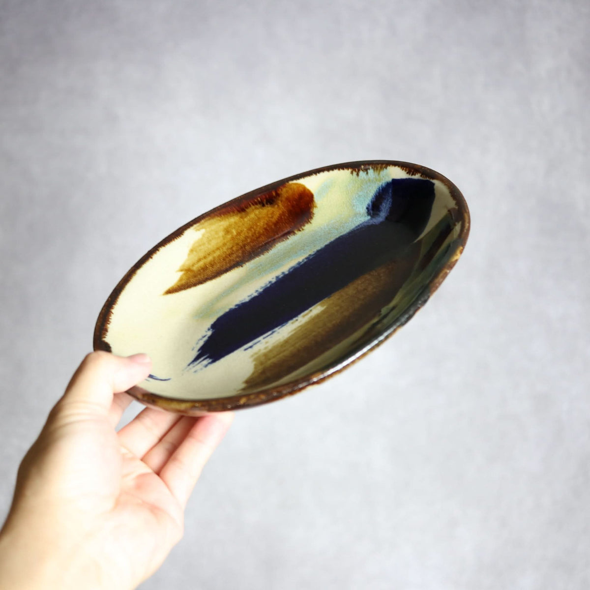 オーバル皿3 ライン紋 やちむん 陶器 エドメ陶房 やちむん 陶器.