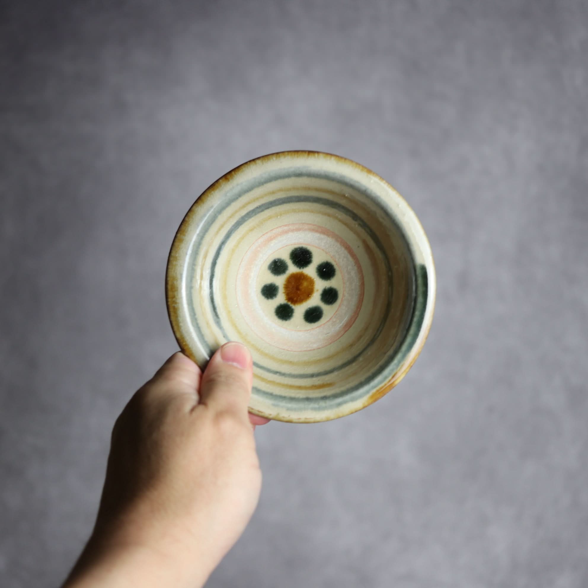 4寸ワンブー2 飴 呉須釉 印花 輪紋 やちむん 陶器 北窯 松田米司工房 やちむん 陶器.