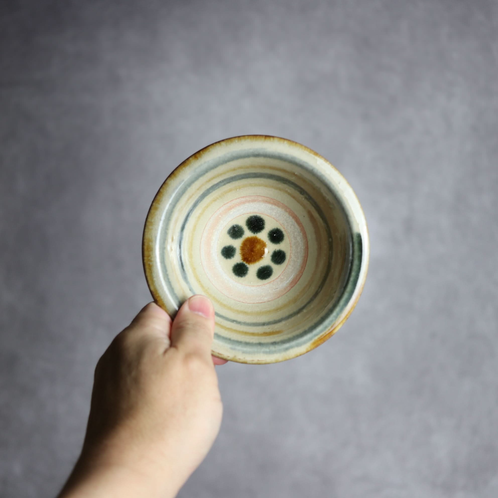 4寸ワンブー2 飴 呉須釉 印花 輪紋 やちむん 陶器 北窯 松田米司工房 やちむん 陶器.