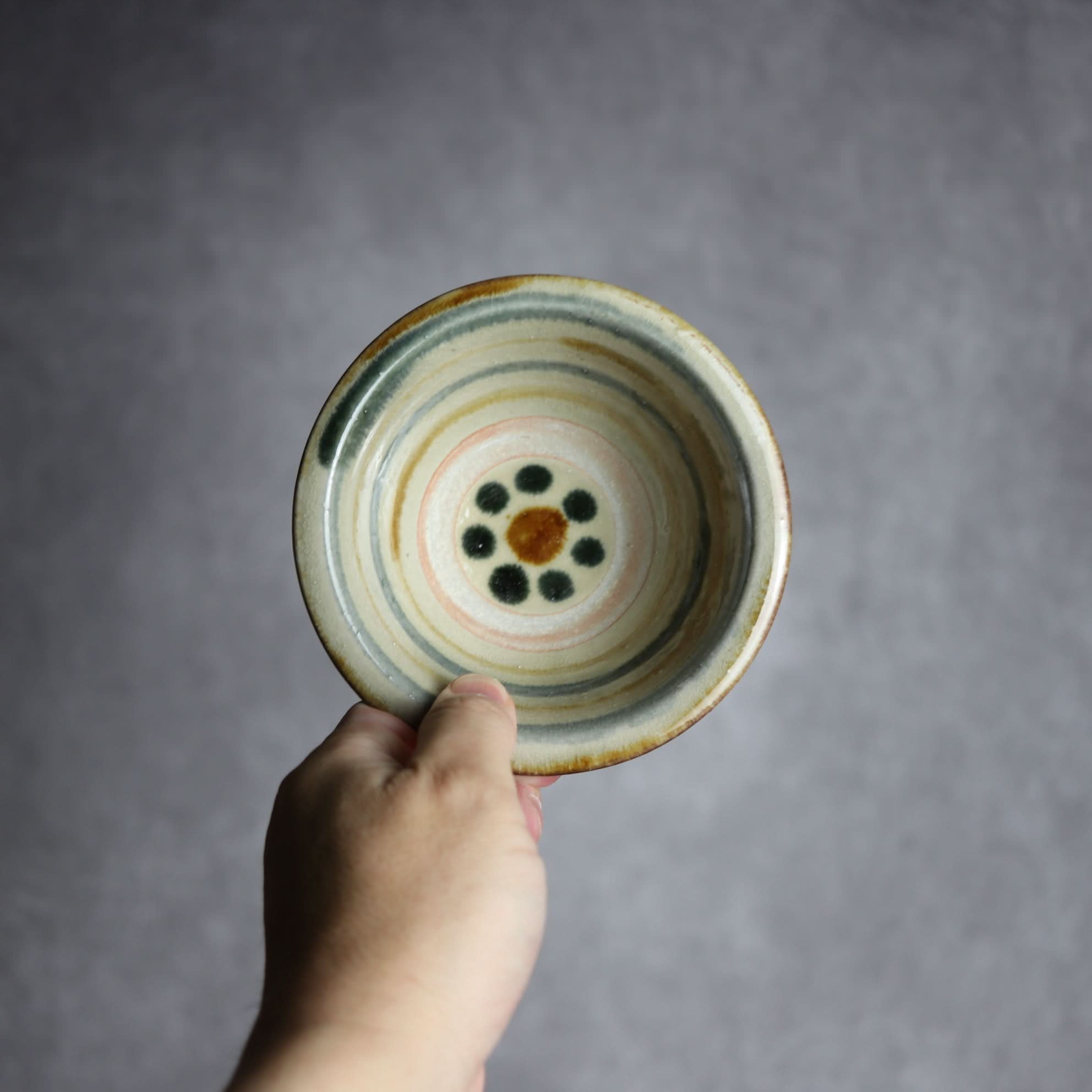 4寸ワンブー2 飴 呉須釉 印花 輪紋 やちむん 陶器 北窯 松田米司工房 やちむん 陶器.